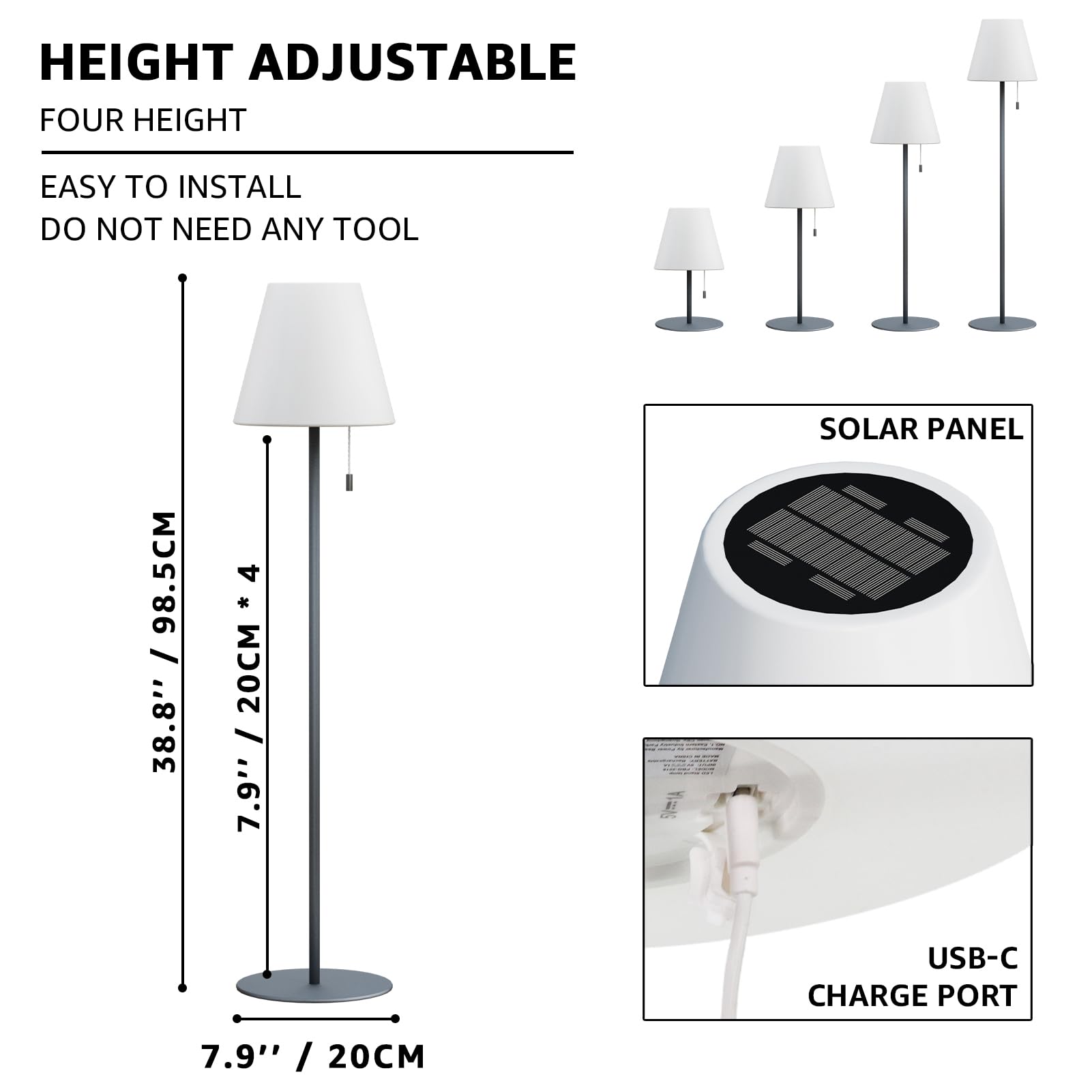 Solar Powered Outdoor Floor Lamp - Waterproof, Cordless, Dimmable Warm White & RGB LED Lighting for Garden, Lawn, Pool, Patio | Perfect for Backyard, Deck, and Landscape Illumination
