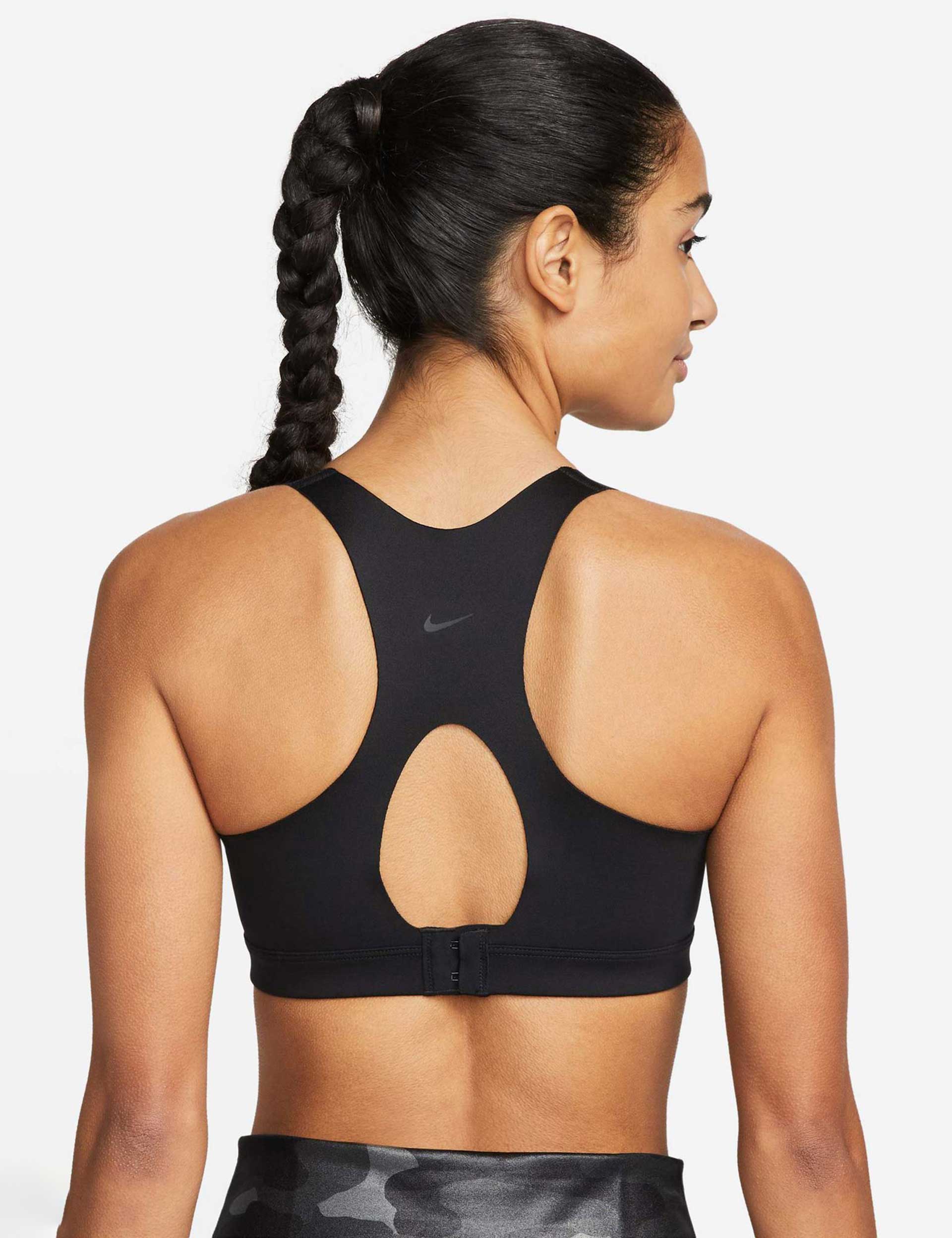 Nike Dri-FIT Alpha Padded Zip Front Sports Bra - Black/Dark Smoke Grey - High Impact Workout, Running & Gym Training Support for Women