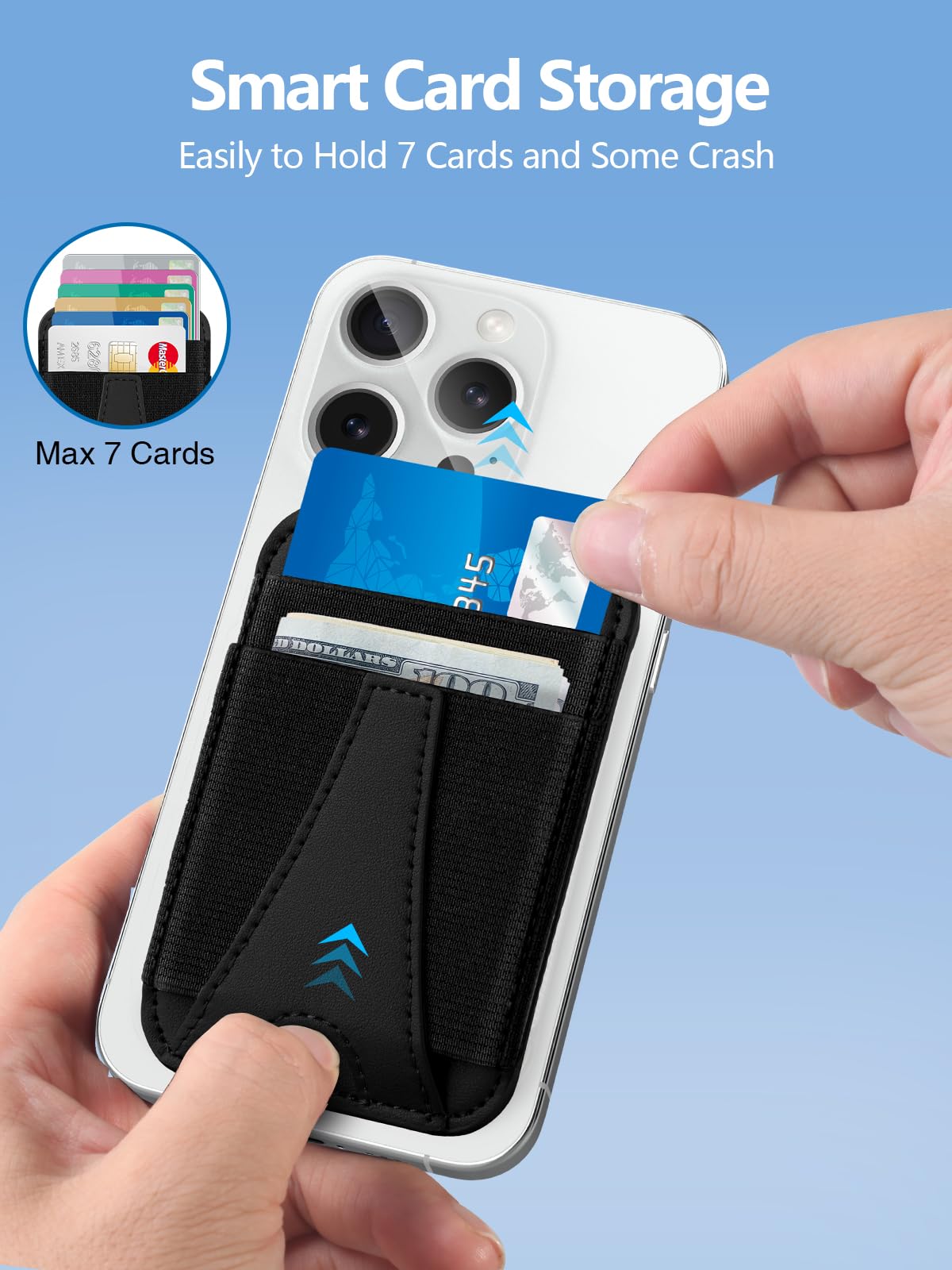 Miroddi MagSafe Wallet for iPhone 16/15/14/13/12 - Strong Magnetic Phone Wallet with RFID Protection, 2 Card Slots & Vegan Leather (Holds 7 Cards, Black) - Perfect for Everyday Use, Travel & Contactless Payments