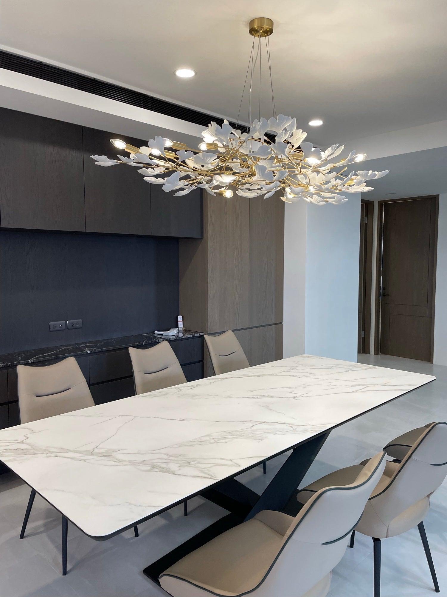 Elegant Ginkgo Leaf Chandelier - Modern Gold Ceiling Light Fixture with Crystal Accents for Dining Room, Living Room & Bedroom Decor