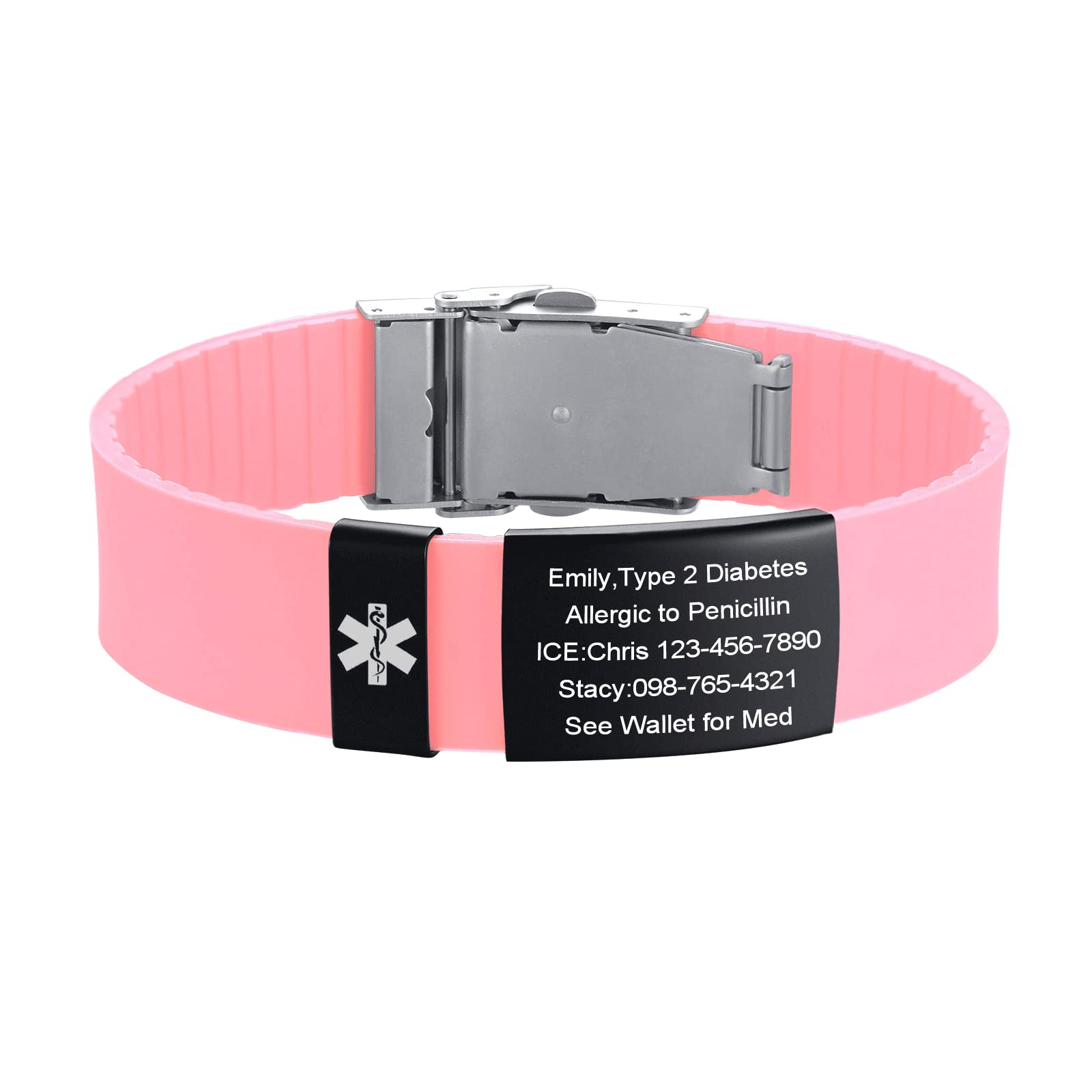 VNOX Custom Medical Alert Bracelet for Men & Women - Engraved Stainless Steel Sport ID Bracelet for Allergies, Diabetes & Emergency Info | Perfect for Running, Hiking & Outdoor Activities