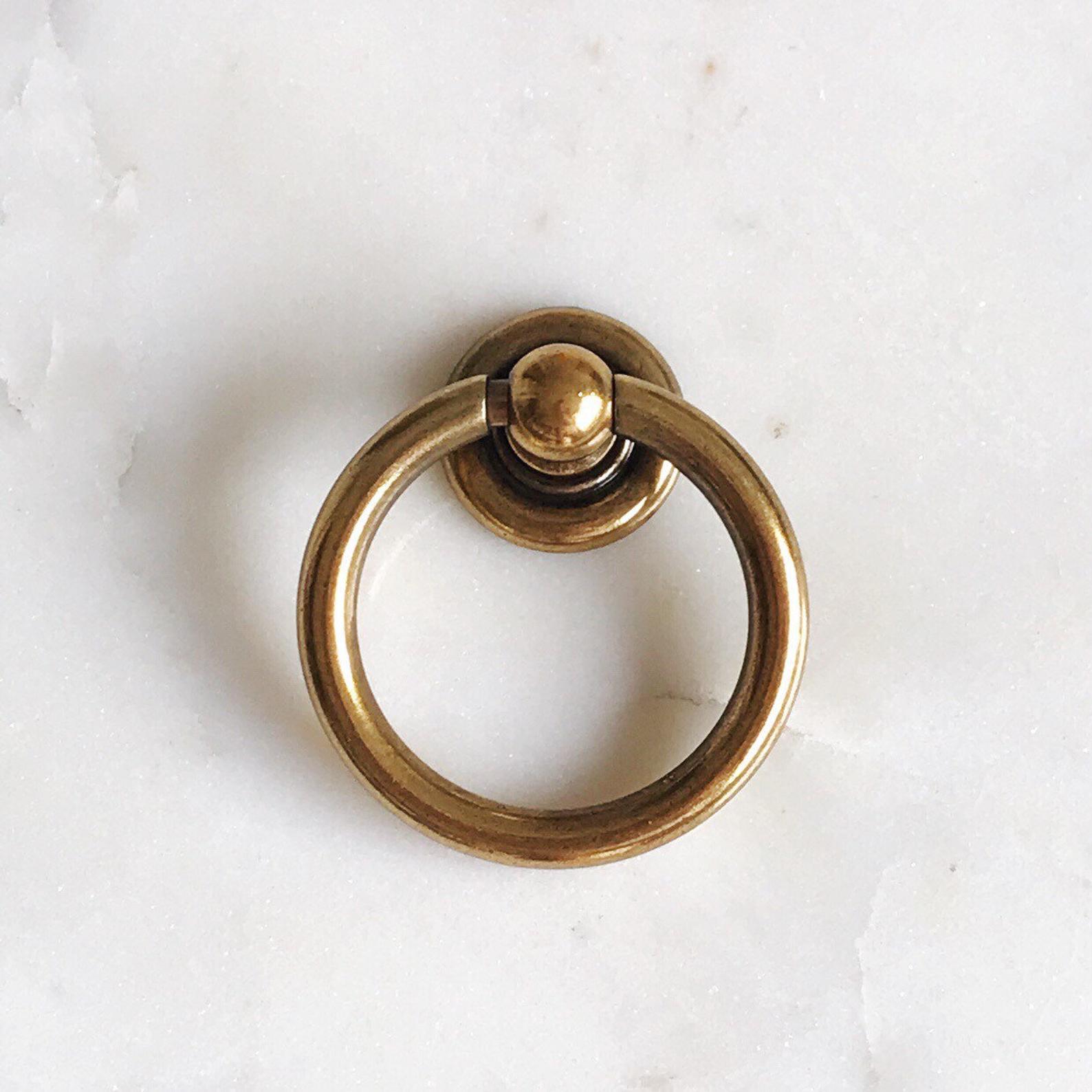 Vintage Brass Ring Pulls - Cabinet & Drawer Handles for Kitchen, Bathroom & Furniture - Durable Hardware for Home Renovation & DIY Projects
