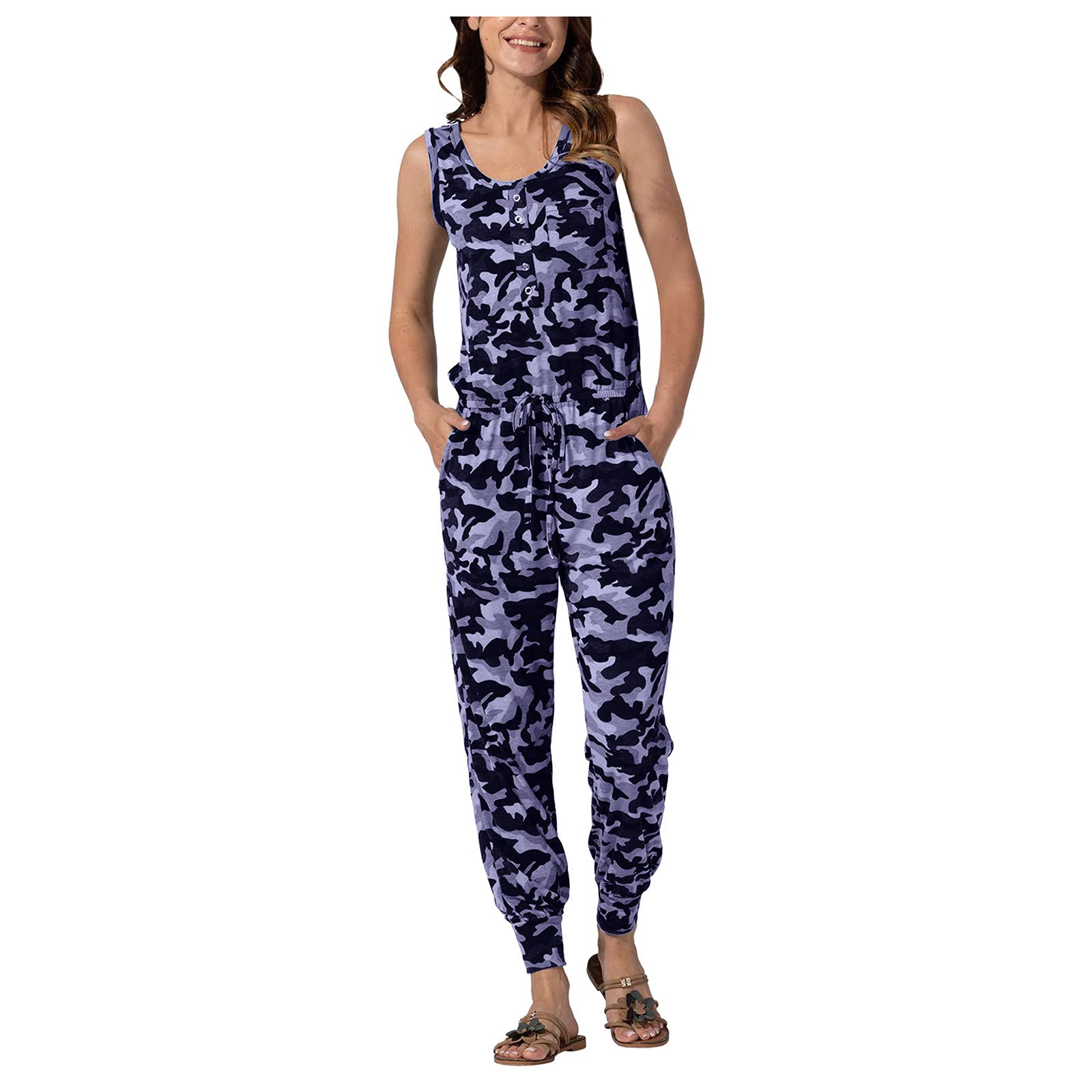 iOPQO Women's Sexy Printed Sleeveless Jumpsuit - Black Romper Bodysuit for Summer Sports & Casual Wear (Grey, XL) | Perfect for Gym, Beach, Parties & Night Out