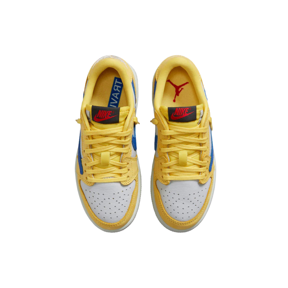 Air Jordan 1 Low OG (PS) Travis Scott Sneakers - Canary Yellow, Racer Blue & Light Silver Colorway - Perfect for Streetwear & Sneaker Collectors