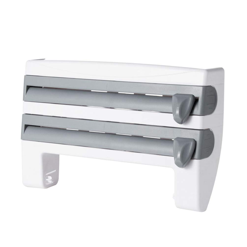 Hemoton Wall-Mounted Kitchen Organizer - Paper Towel Holder, Foil Dispenser & Spice Bottle Storage Rack | Space-Saving Pantry Shelves for Paper Towels, Plastic Wrap & Condiment Bottles | Perfect for Small Kitchens, RVs & Apartments (Grey)