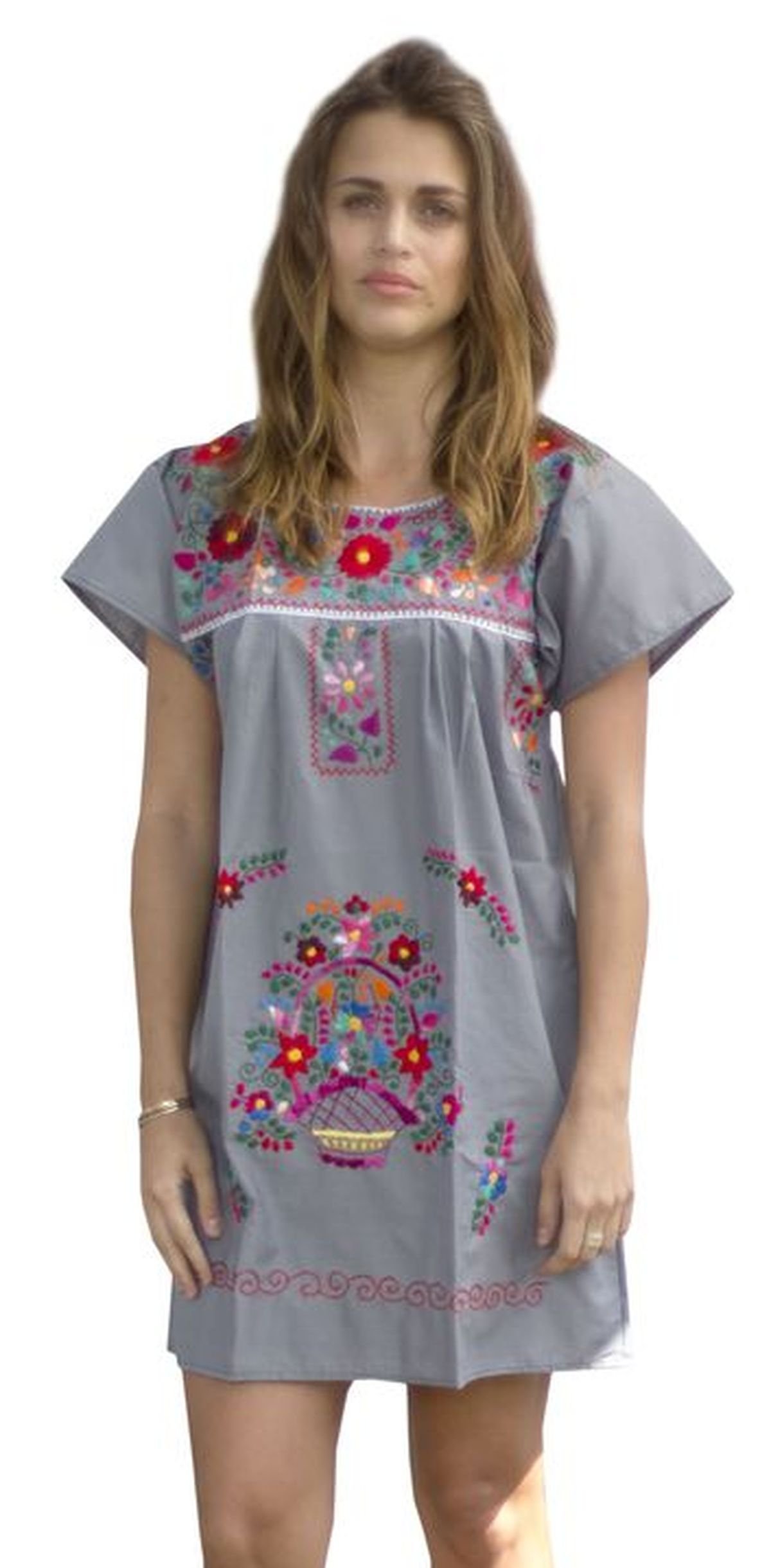 Liliana Cruz Embroidered Mexican Peasant Mini Dress - Floral Summer Dress for Women, Boho Chic Style | Perfect for Beach Vacations, Music Festivals & Date Nights