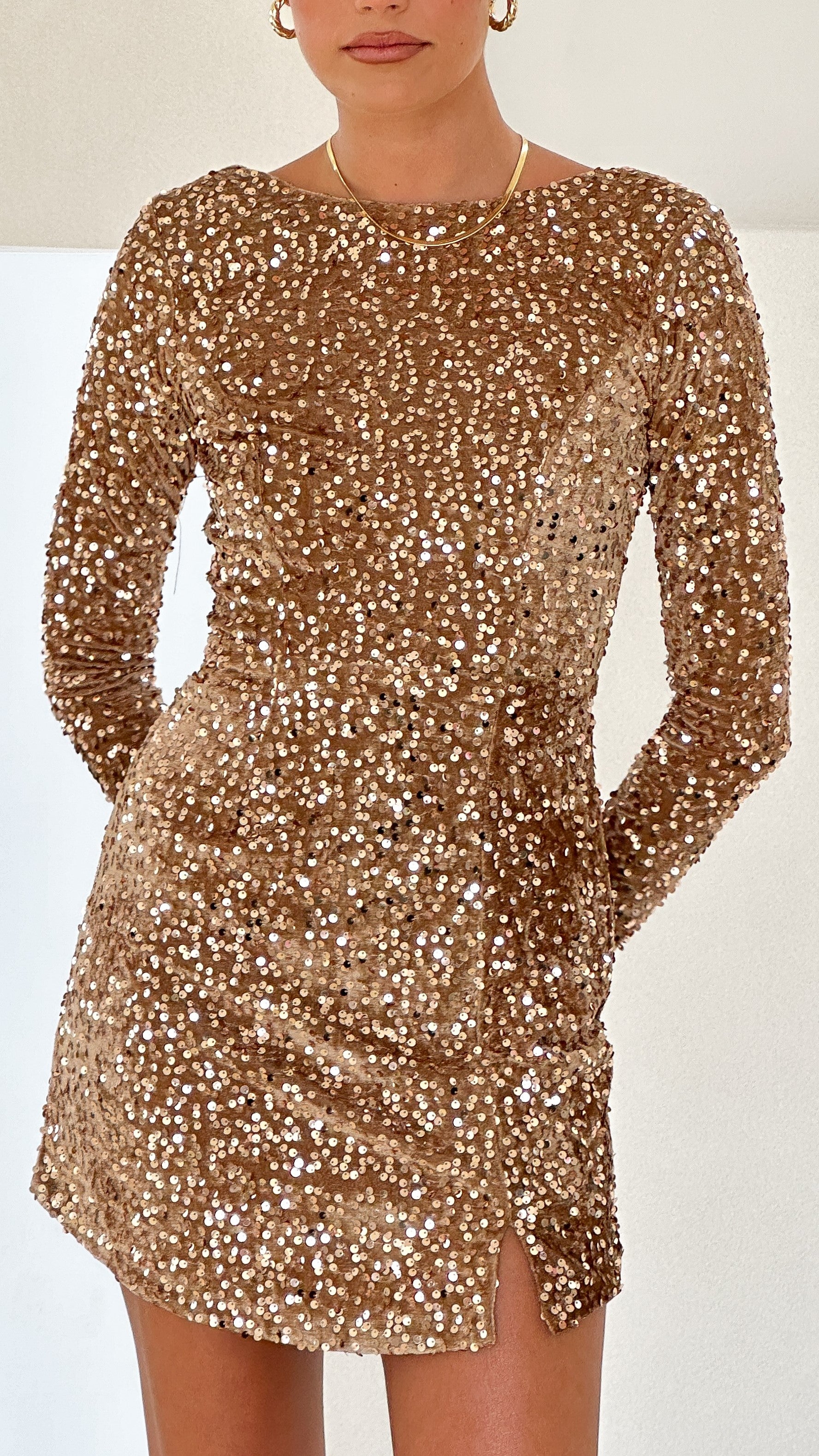 Felicia Mini Dress Gold - Elegant & Stylish Party Dress for Women | Perfect for Cocktail Parties, Date Nights & Special Occasions