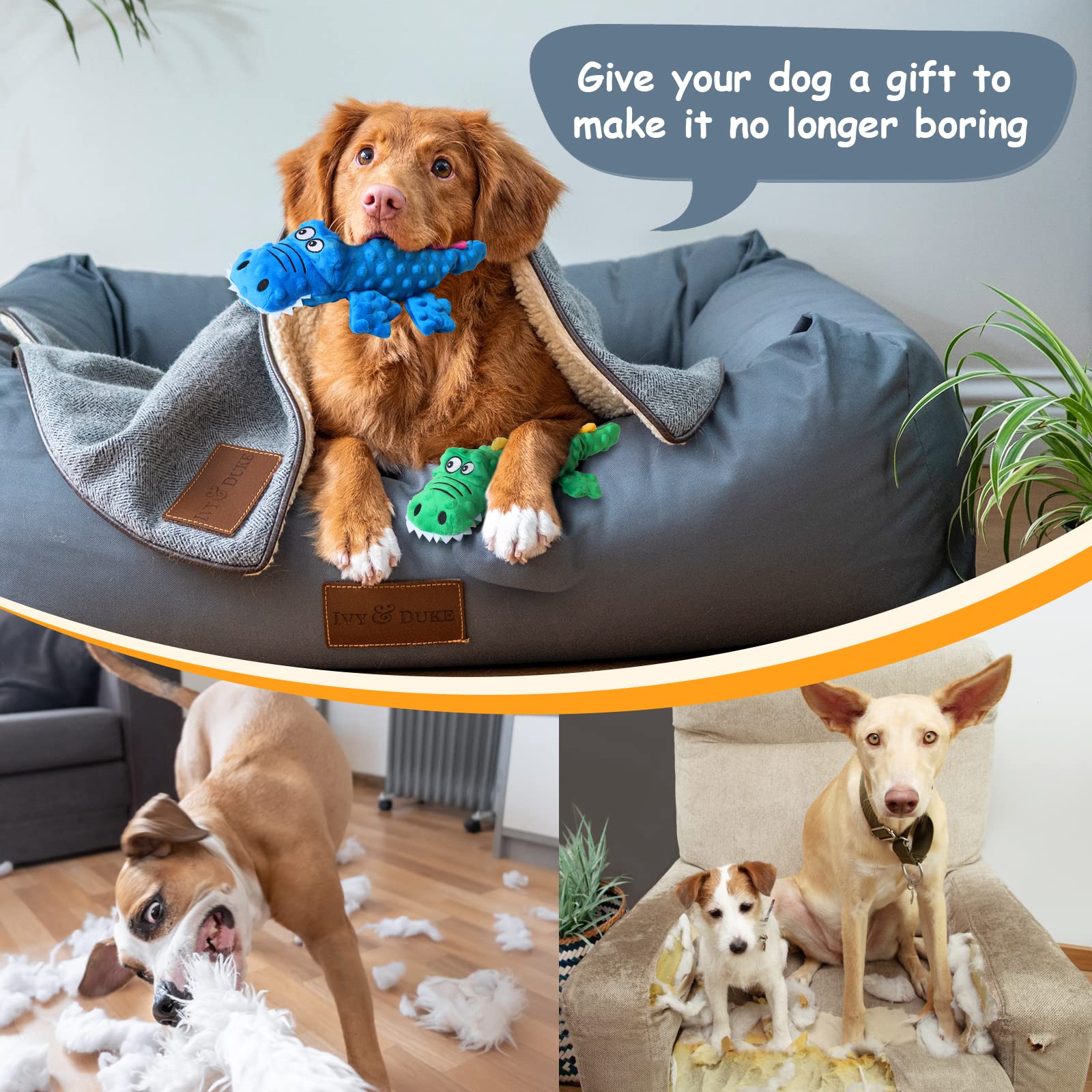 Durable Squeaky Plush Dog Toys with Crinkle Sound - Interactive Chew Toys for Puppy Teething, Small, Medium & Large Dogs - Perfect for Training, Anxiety Relief & Boredom Reduction - Ideal for Indoor Play, Outdoor Fetch & Crate Training