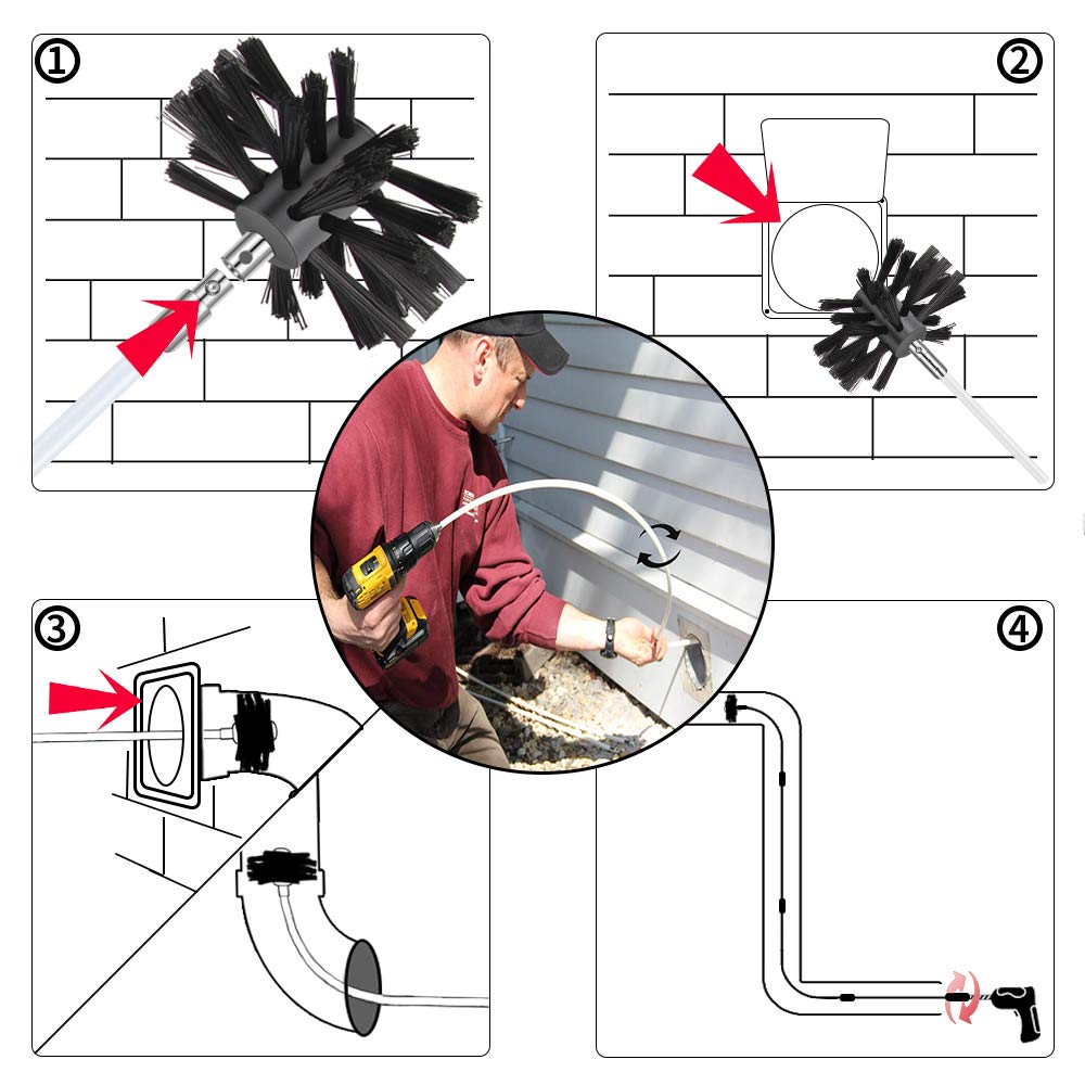 50 Feet Dryer Vent Cleaning Kit with Chrome Button Locking System - Heavy Duty Dryer Vent Cleaner Kit with Vacuum Attachment, Nozzle & Hose Adapter for Efficient Lint Removal (Ideal for Home Laundry Rooms & RV Dryer Maintenance)