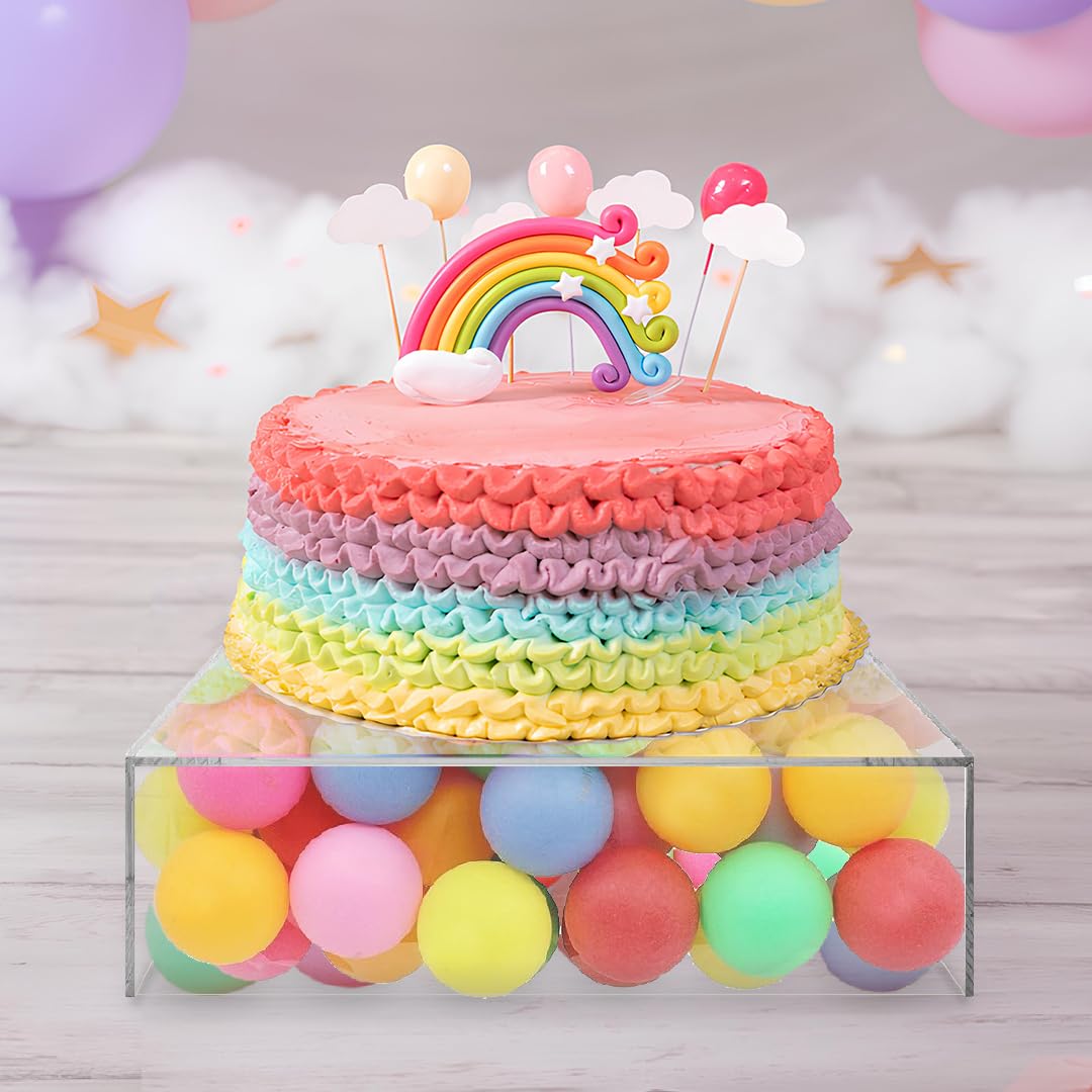 NOKI 12 Inch Square Acrylic Cake Stand with Hollow Fillable Base - Clear Decorative Dessert Display Stand for Wedding, Birthday, Party | Perfect for Showcasing Cakes, Cupcakes, Pastries at Events and Bakeries