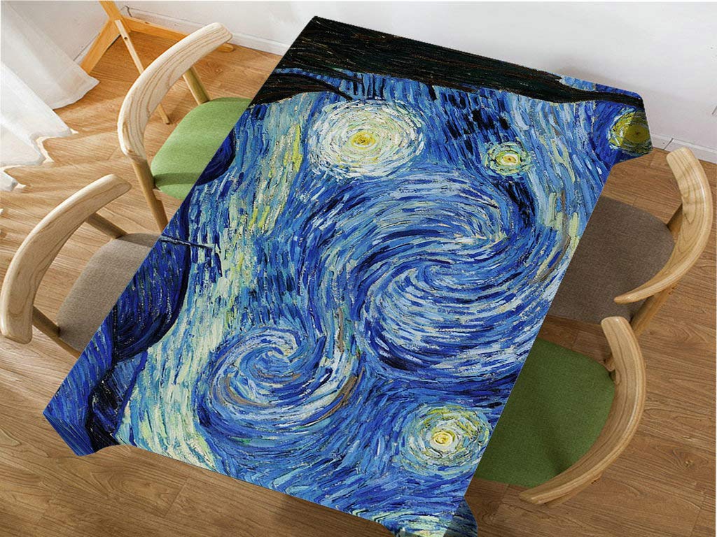 Vincent Van Gogh Starry Night Tablecloth 60x104 Inches - Decorative Rectangle Table Cover for Dining, BBQ, Picnic, Coffee Table - Waterproof & Washable for Indoor/Outdoor Use