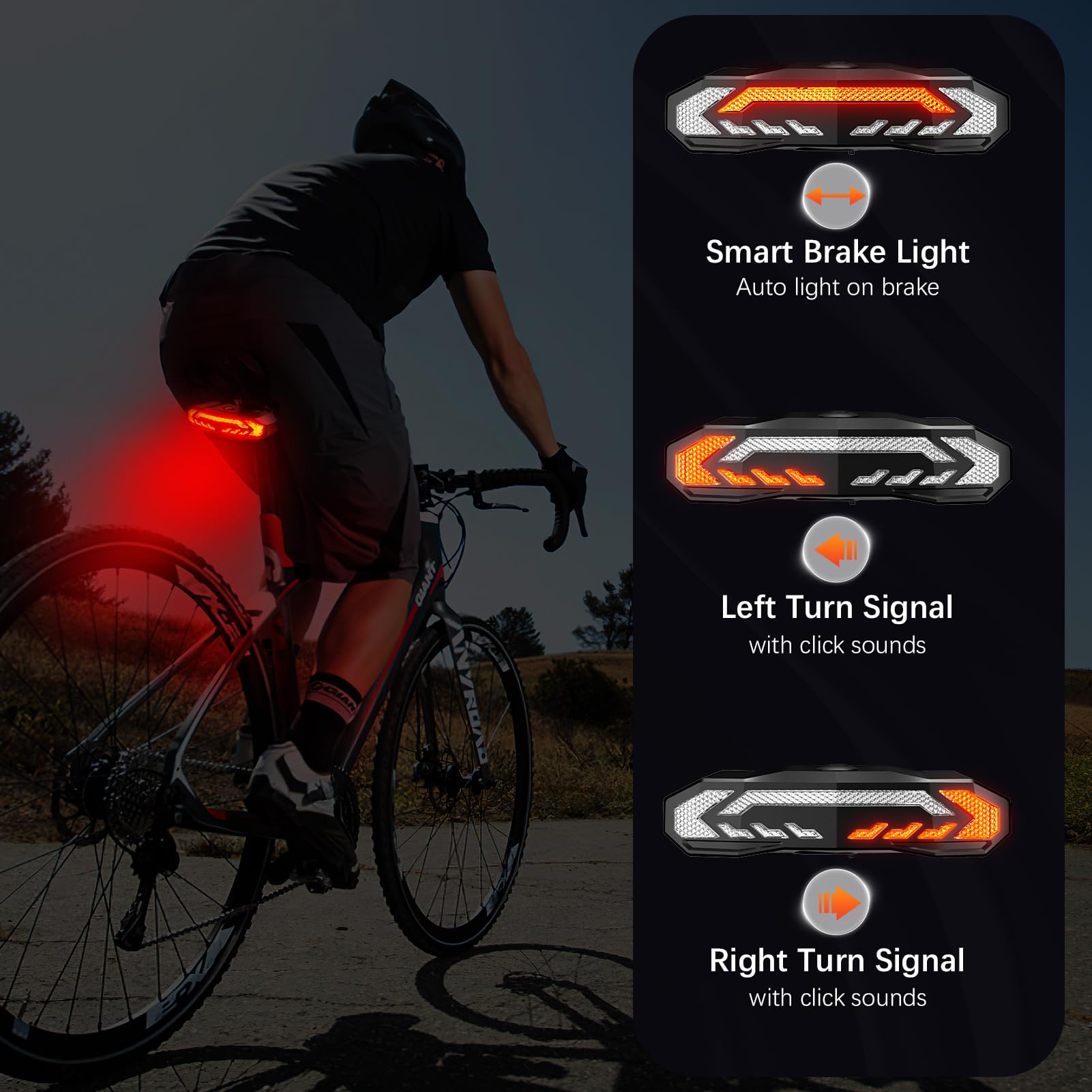 Smart Bike Tail Light with Turn Signals & Brake Light - Anti-Theft Bike Alarm with Remote Control - USB-C Rechargeable Bike Horn - Auto ON/OFF & IP65 Waterproof - Perfect for Night Cycling, Commuting & Urban Safety
