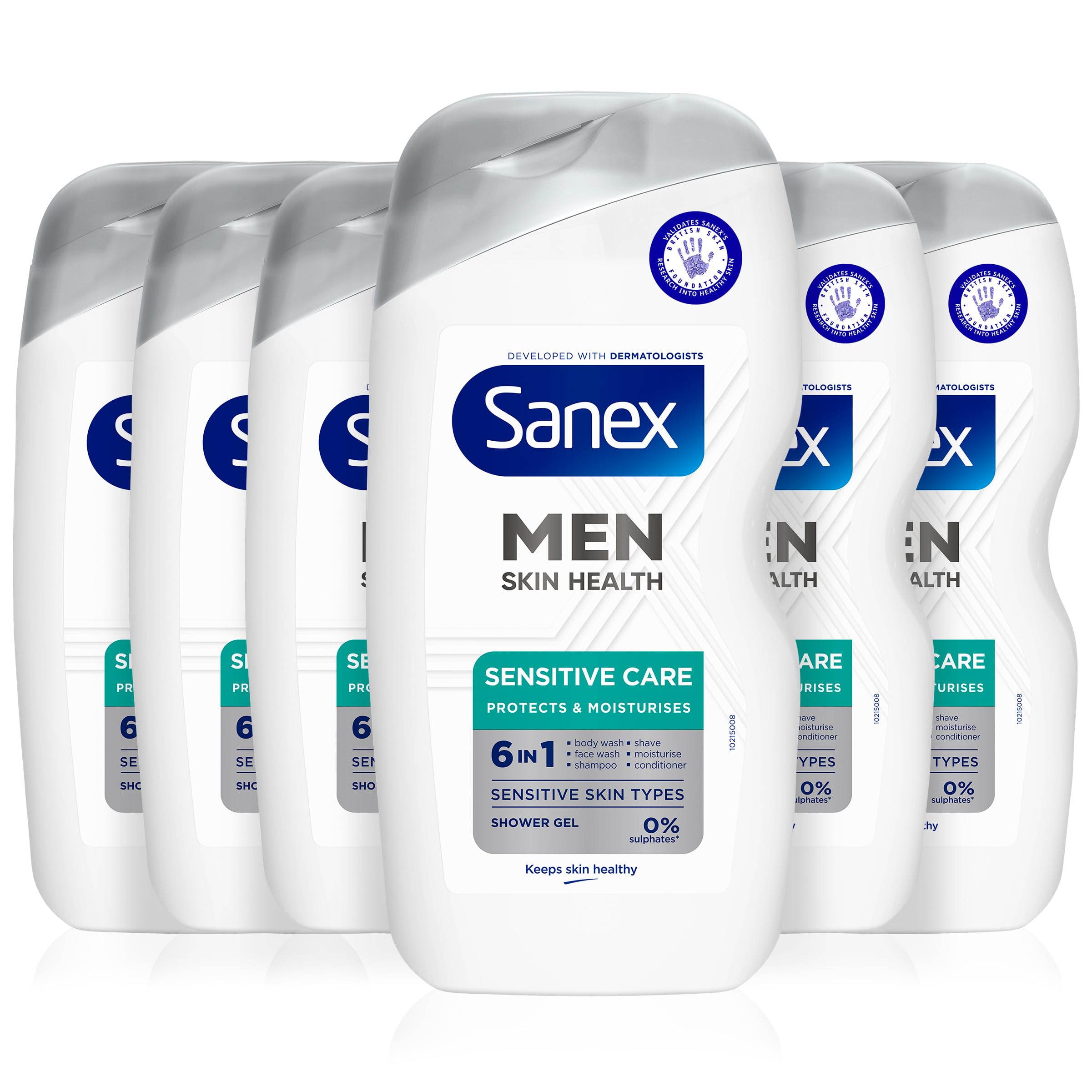 Sanex Men Skin Health Sensitive Care Shower Gel 400ml x 6 Pack | Hypoallergenic Body Wash for Men | Protects & Hydrates Sensitive Skin | Reduces Irritation Risk | Dermatologist Tested | Ideal for Daily Shower & Post-Workout Use