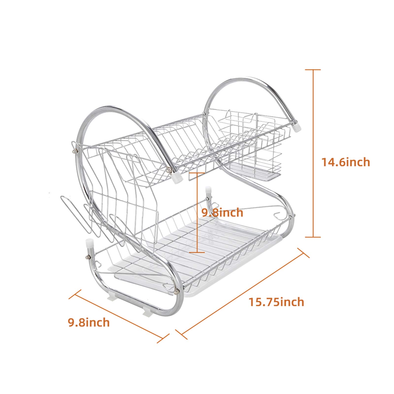Premium 2-Tier Large Dish Drying Rack with Drainboard - Space-Saving Kitchen Counter Organizer with Utensil Holder & Cup Holder (15.8
