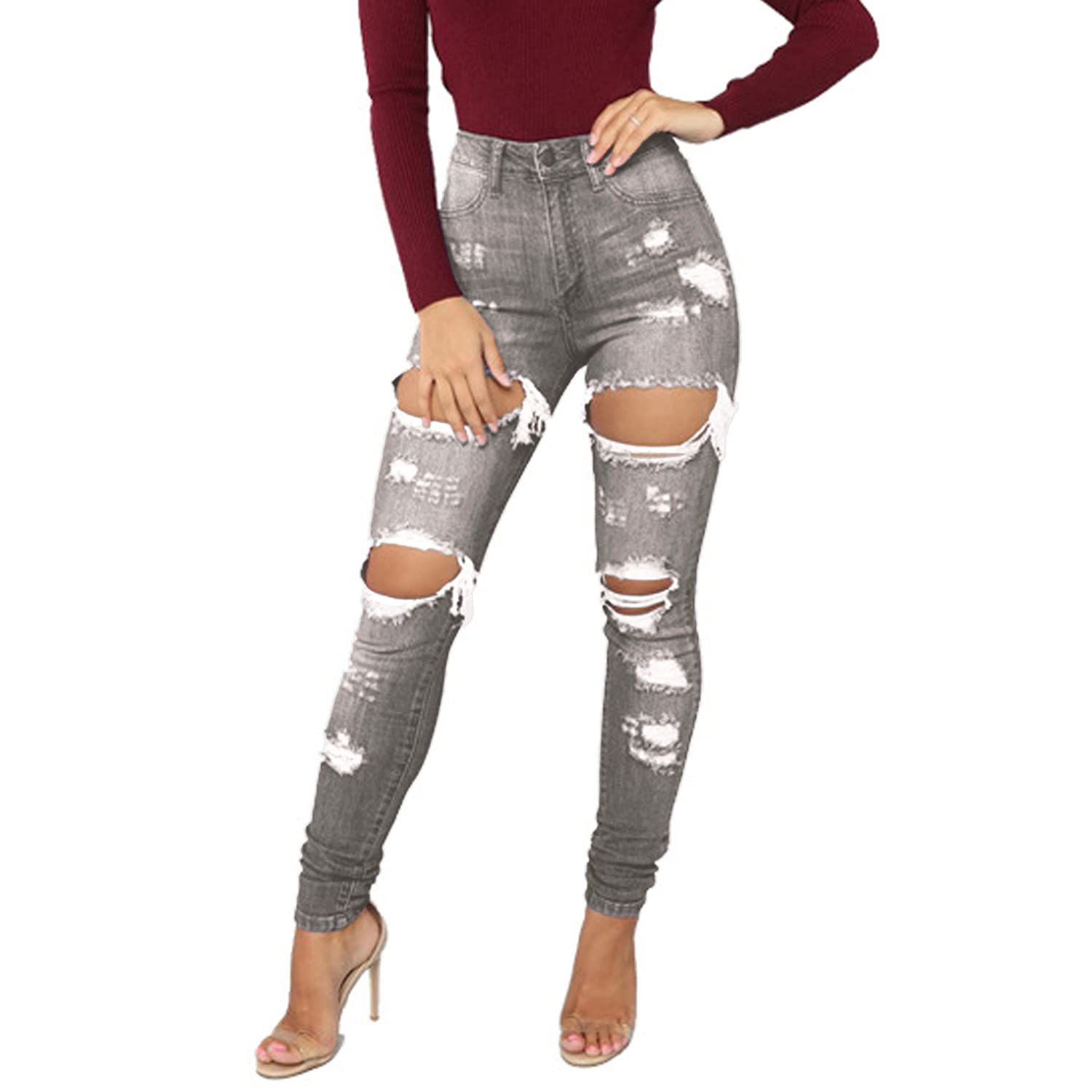 Tulucky Women's Boyfriend Jeans - Distressed Slim Fit Ripped Denim Pants with Stretch for Comfort | Casual Skinny Jeans for Everyday Wear, Street Style & Weekend Outfits