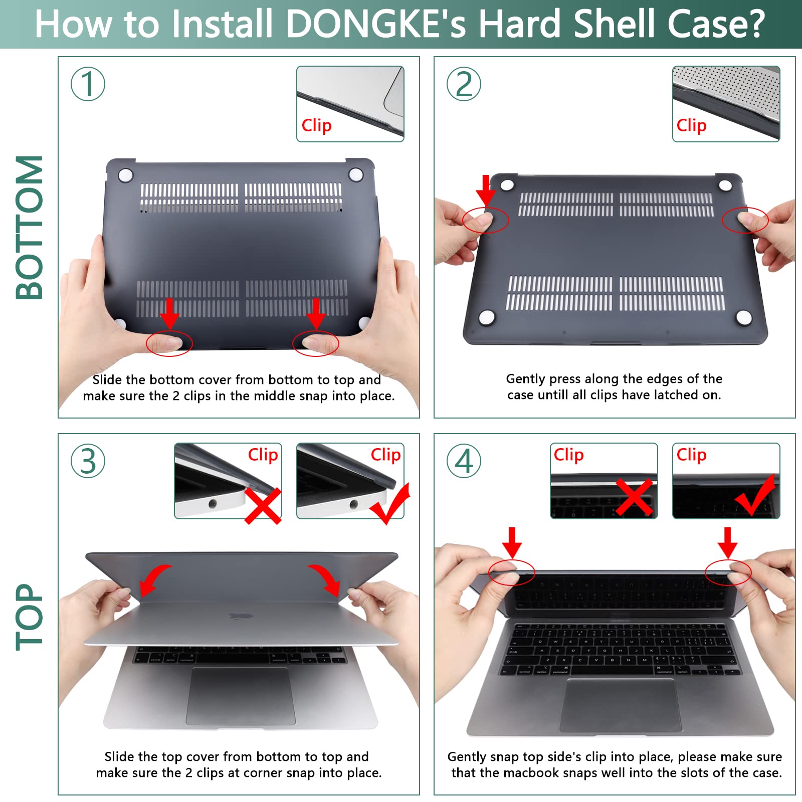 DONGKE Hard Plastic Case & Keyboard Cover for MacBook Air 13 inch (2021 2020 2019 2018 Release A2337 M1 A2179 A1932) - Compatible with Retina Display & Touch ID, Midnight Green - Perfect for Work, Travel & School Protection