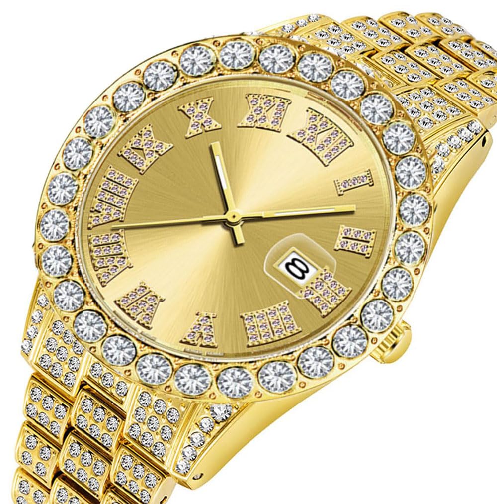 Luxury SENRUD Men's Diamond Watch - Fashion Iced-Out Crystal Rhinestone Quartz Analog Watch with Bracelet Wristband - Perfect for Parties, Weddings & Formal Events