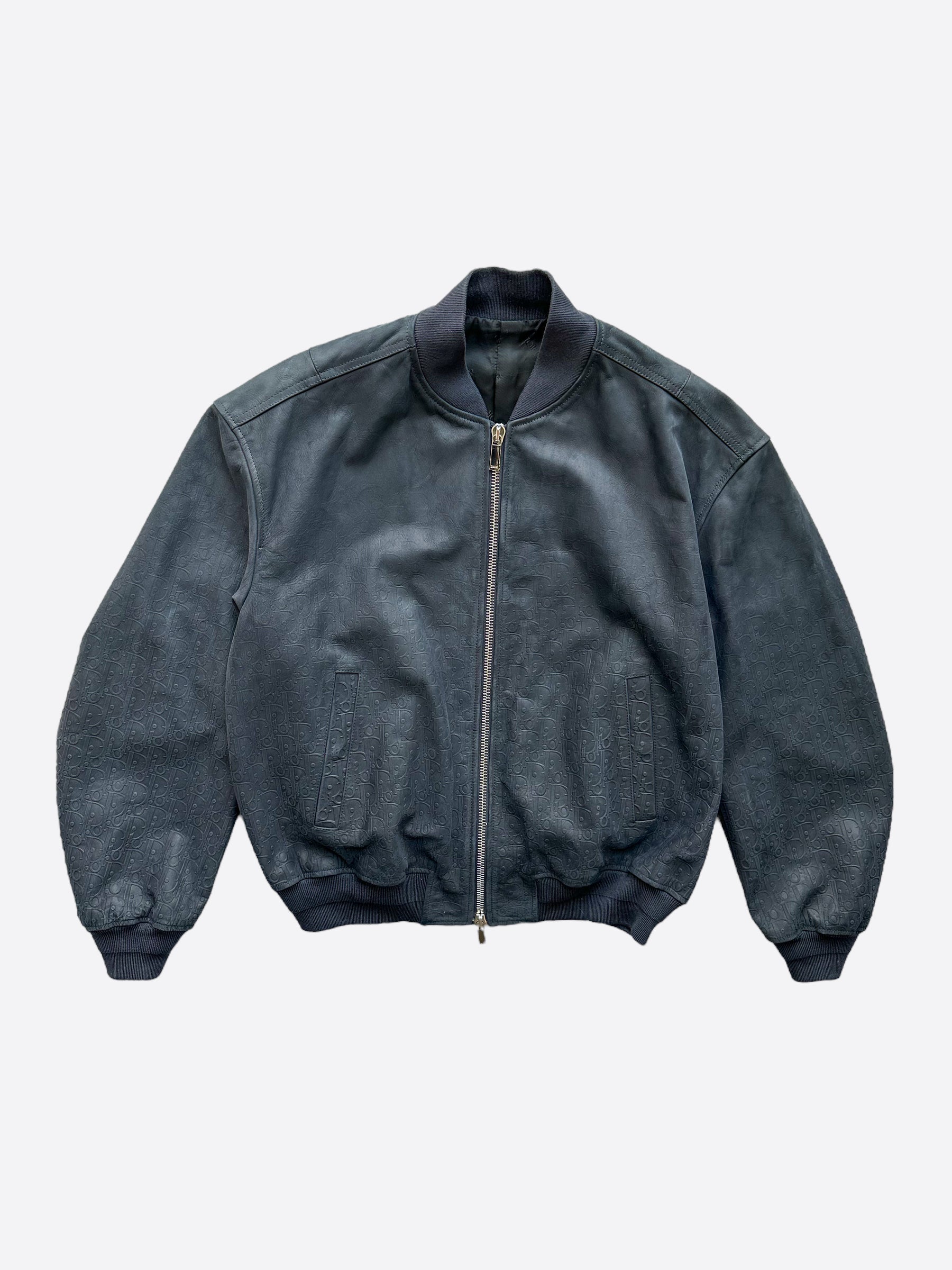 Dior Navy Oblique Leather Bomber Jacket for Men - Luxury Designer Outerwear for Fall & Winter Fashion | Perfect for Casual Wear, Date Nights & Special Occasions