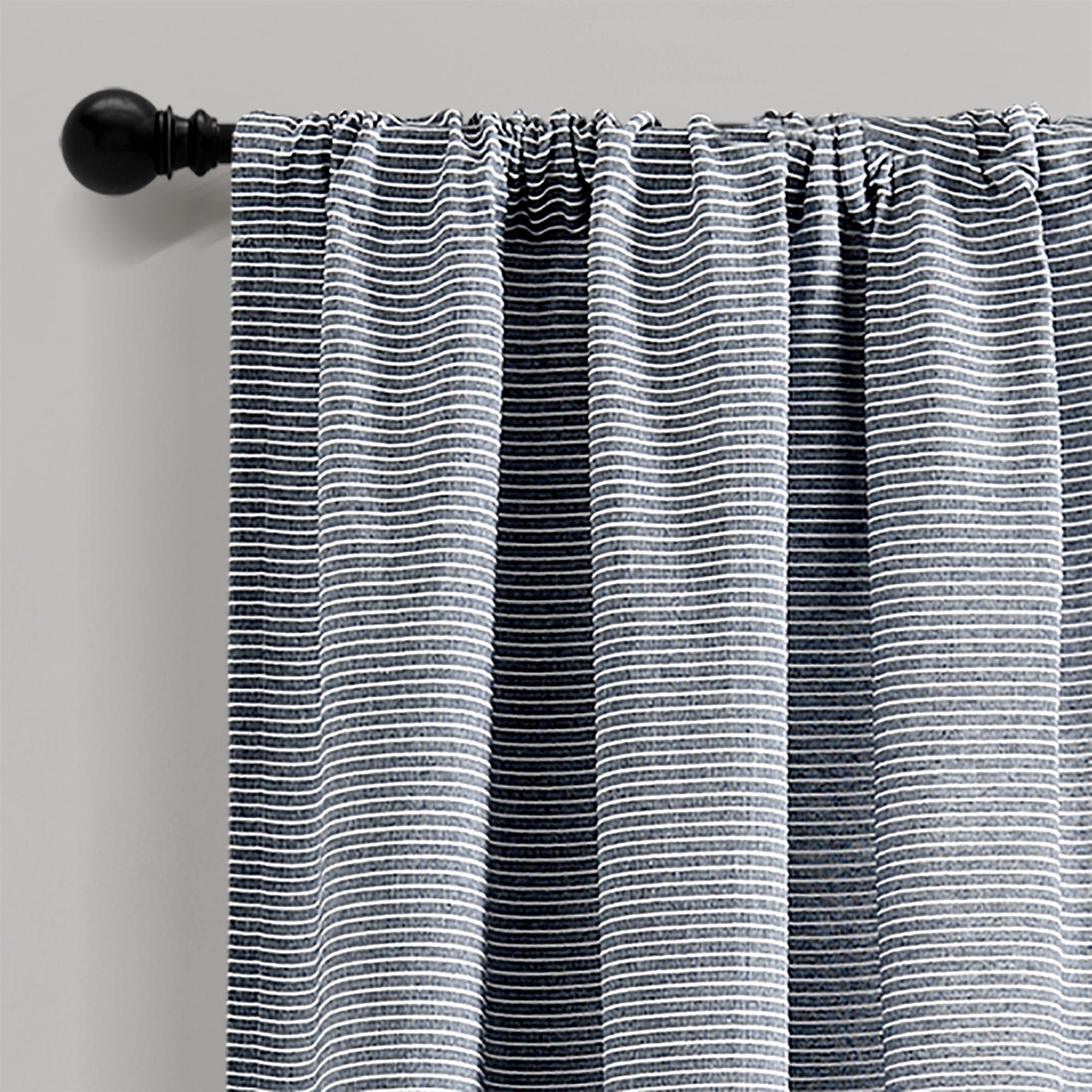 Farmhouse Style Button Stripe Yarn Dyed Woven Cotton Blend Curtain Panel Set - Light Filtering Window Treatments for Living Room, Bedroom & Dining Room