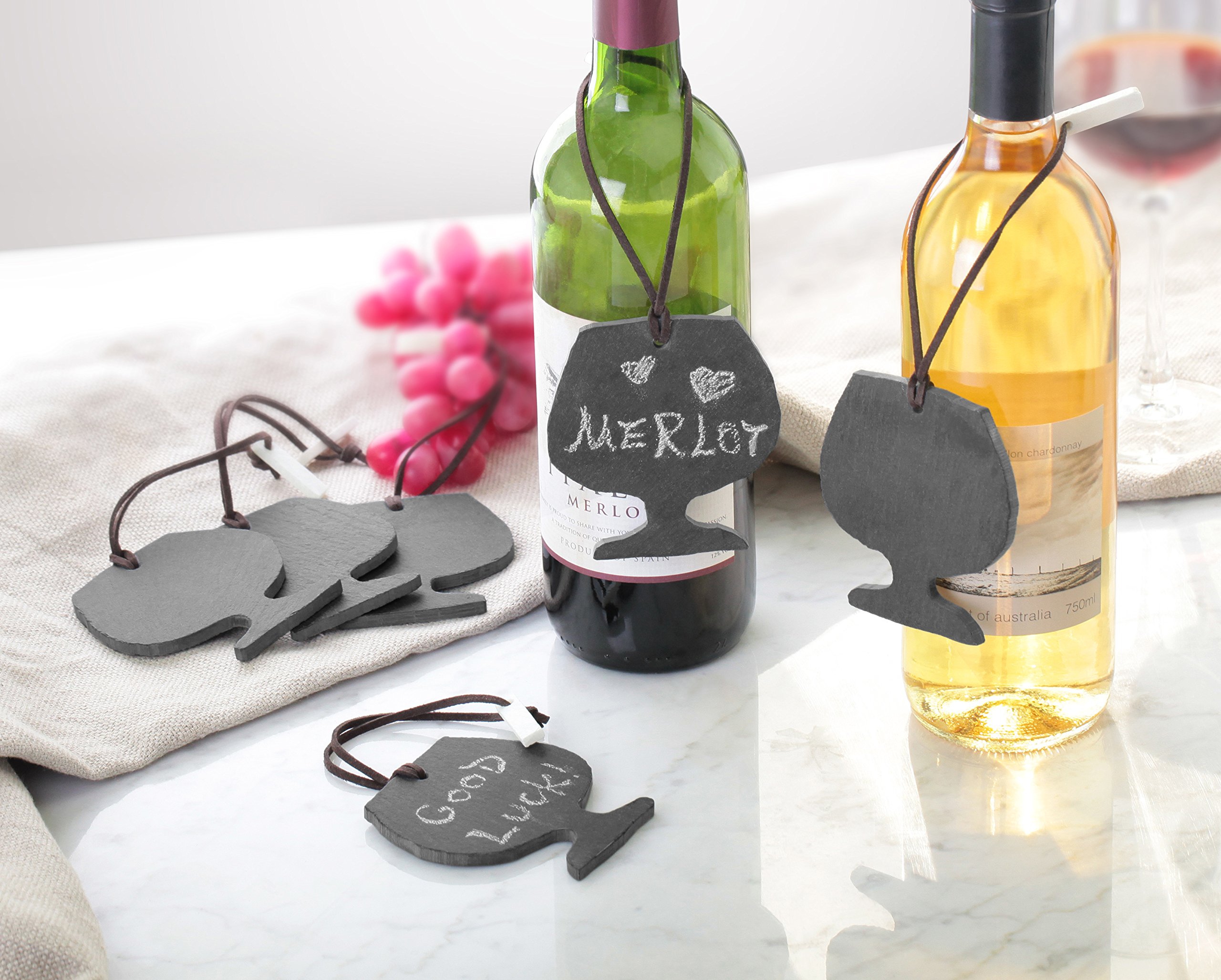 Artaste 28652 Slate Wine Tag & Soapstone Chalk Set - 3.25 x 3 Inch (6-Pack) - Perfect for Wine Bottle Labeling, Party Favors & Chalkboard Writing