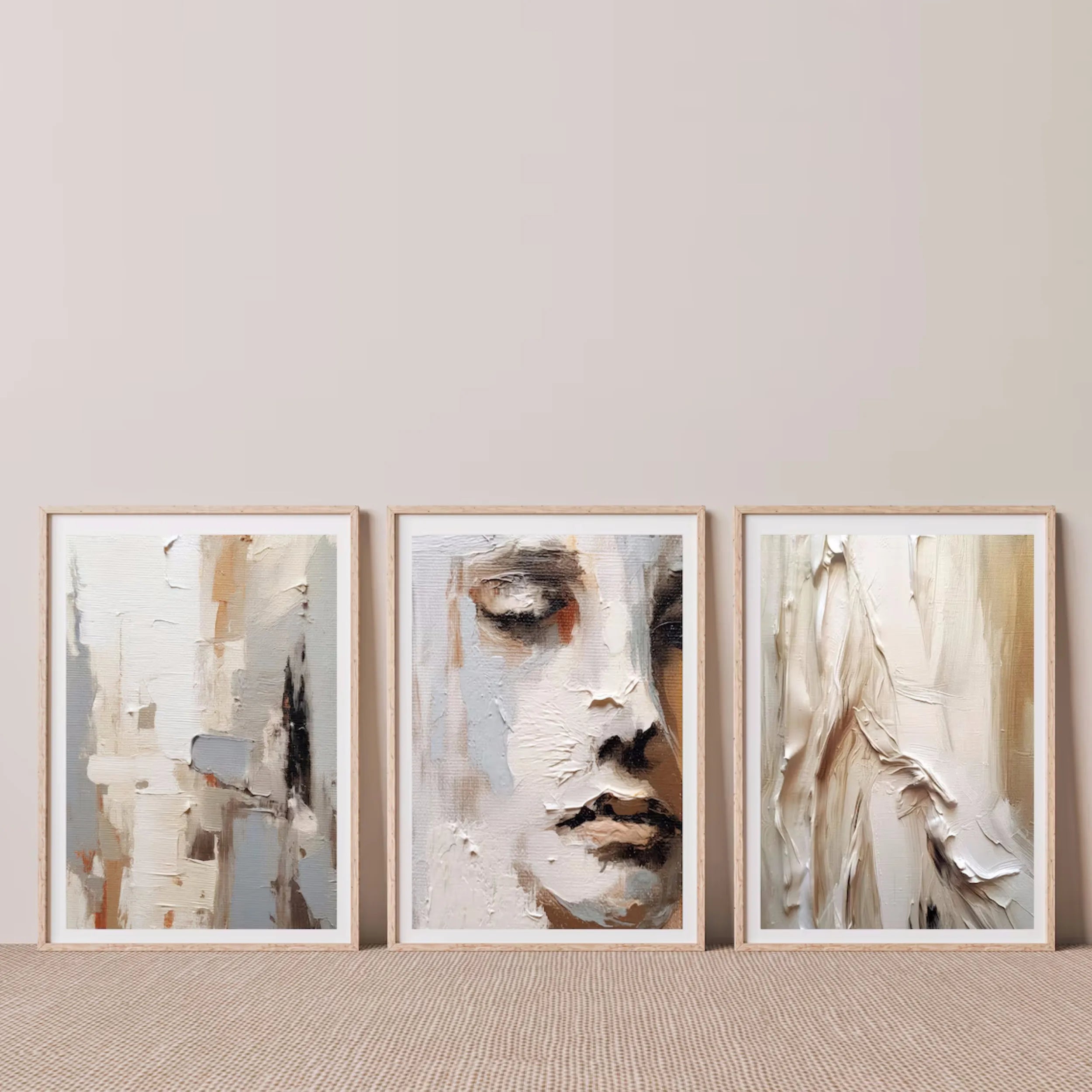 Abstract Tranquility Set of 3 Wall Art Paintings - Modern Minimalist Canvas Prints for Living Room, Bedroom & Office Decor #AB141