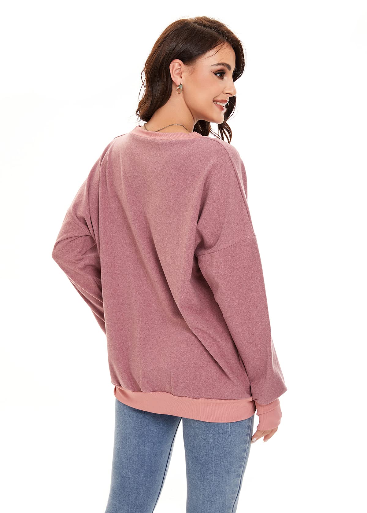 Women's Casual Long Sleeve Crewneck Sweatshirt - Solid Color Fall Tops for Everyday Wear, Lounge & Outfits