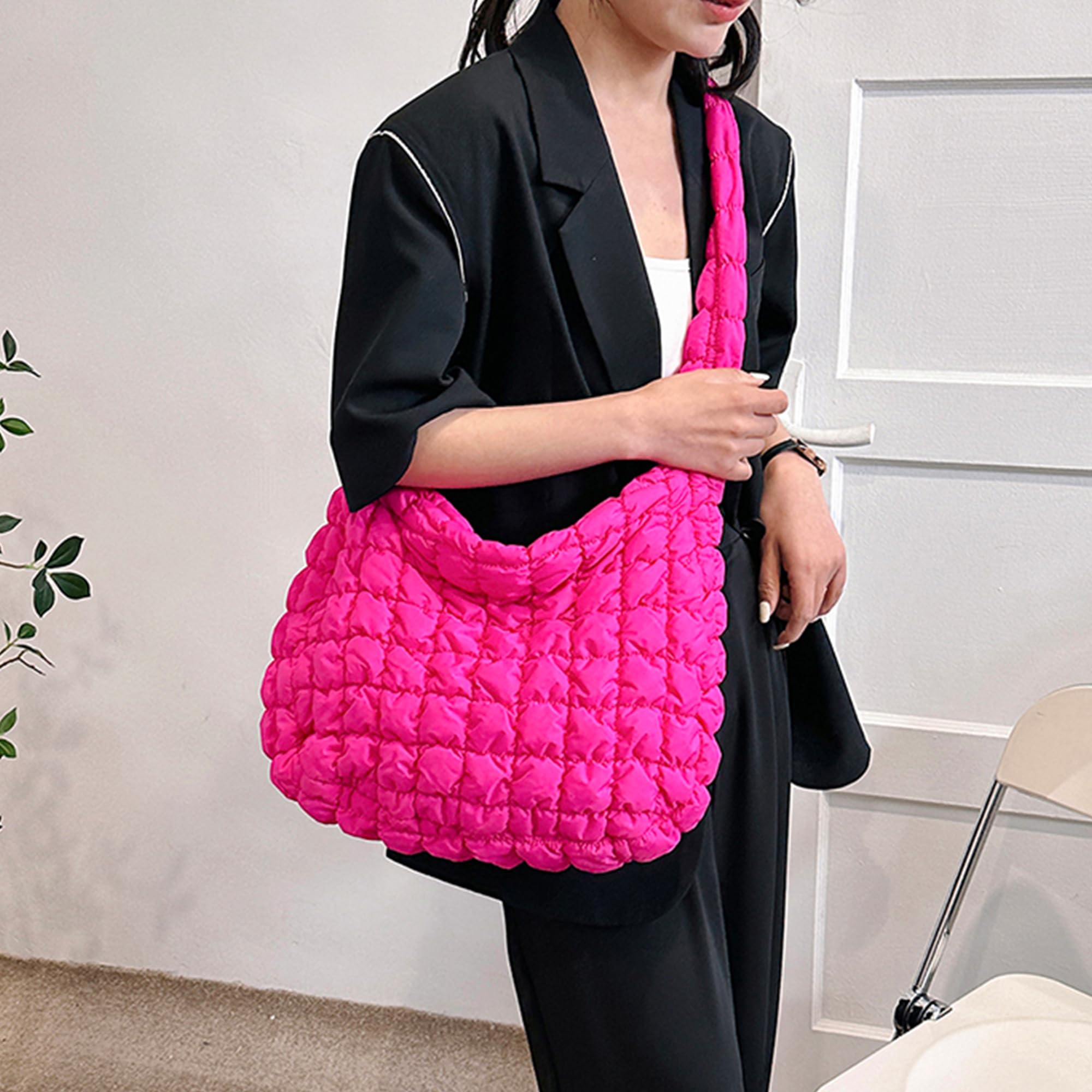 Stylish Quilted Tote Bag for Women - Large Lightweight Nylon Padded Shoulder Bag & Hobo Purse - Perfect for Work, Travel, Shopping and Everyday Use