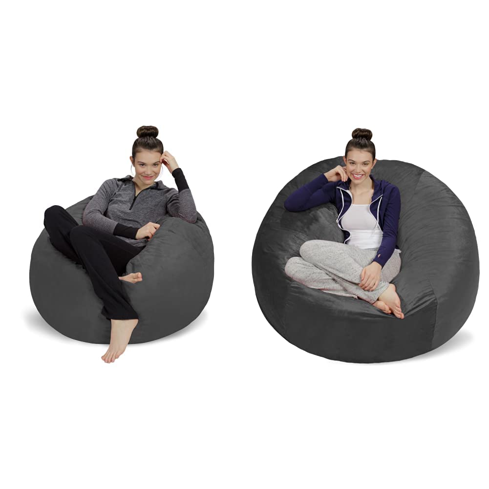 Ultra Soft Plush Sofa Sack Bean Bag Chair - 3' & 5' Memory Foam Filled Microsuede Furniture for Living Room, Bedroom, Game Room - Charcoal Gray Comfort Seating for Relaxing, Lounging & Gaming