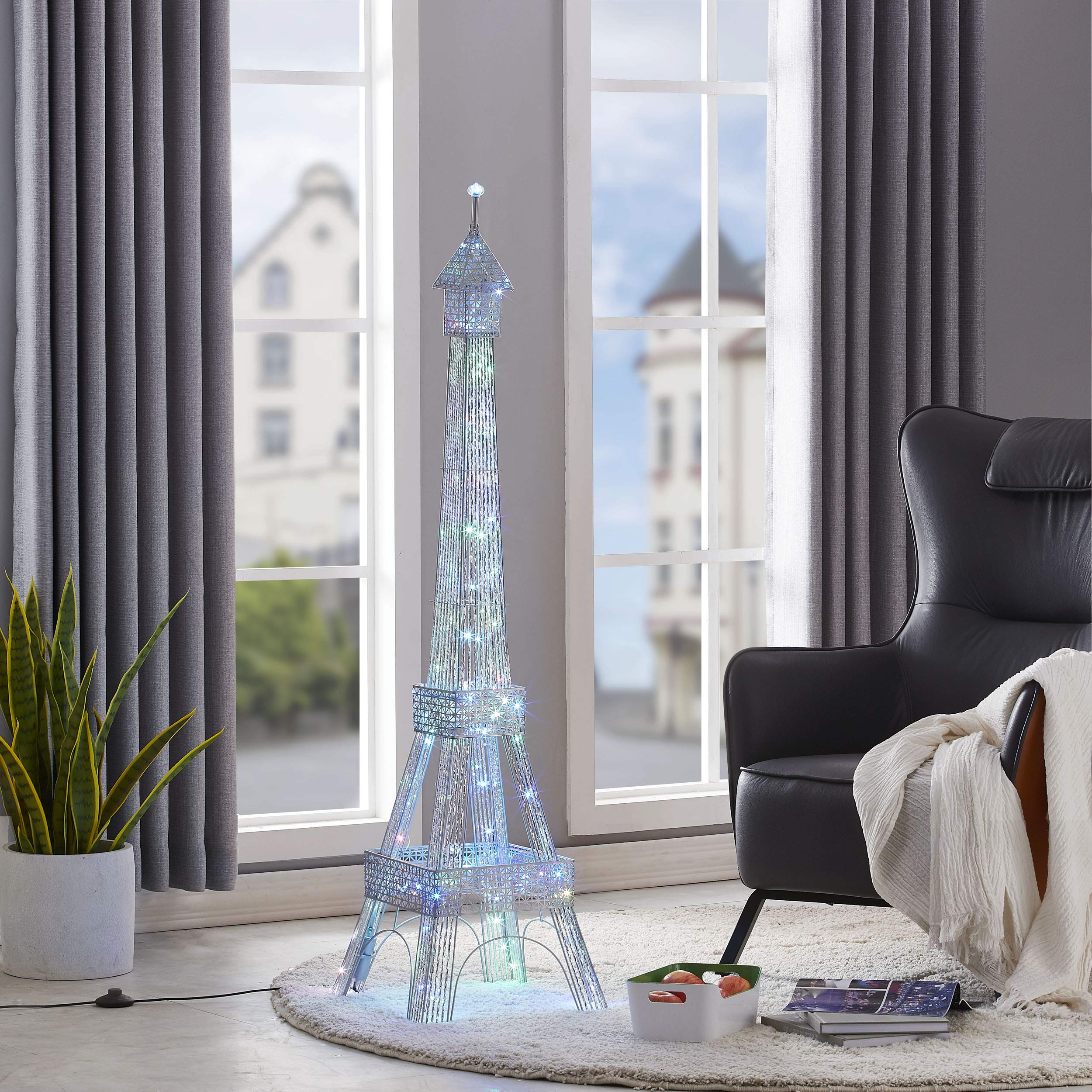 WOXXX Paris Eiffel Tower LED Floor Lamp with 7 Color Changing Twinkle Lights - Modern Standing Lamp for Living Room, Bedroom, Christmas & New Year Decor - Romantic Ambiance Lighting for Home Parties & Date Nights