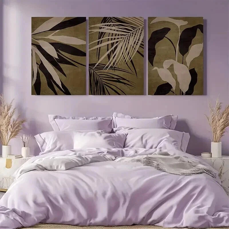 3-Piece Abstract Brown Tropical Leaf Print Wall Art Set - Framed Canvas 40x60cm (16x24 Inches) - High Quality Australian Made Ready to Hang Decor for Living Room, Bedroom & Office
