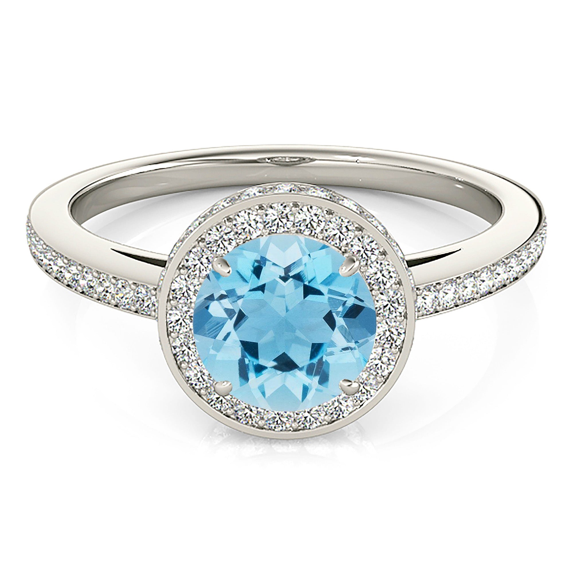 2.00 Carat Genuine Aquamarine Halo Ring with Diamond Band - Elegant Wedding, Engagement & Anniversary Jewelry Gift for Women
