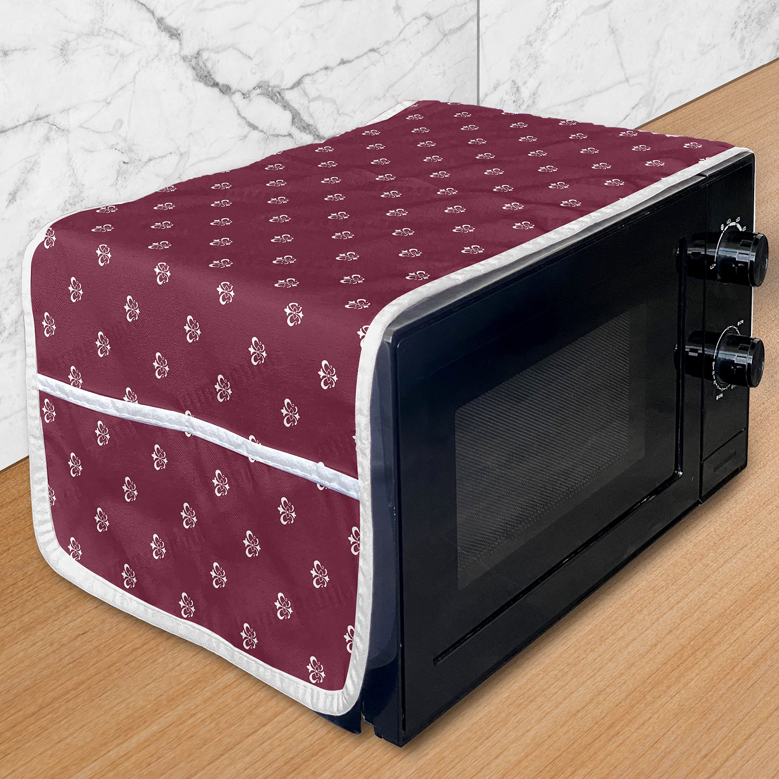 Ambesonne Fleur De Lis Microwave Cover - Rococo Royal Crown European Nobility Design, Waterproof Kitchen Organizer with Pockets, 36