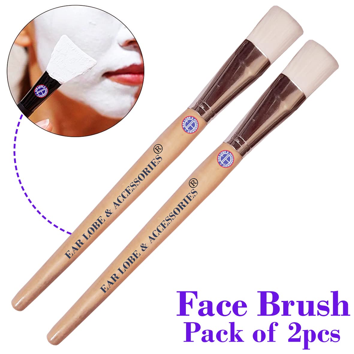 2-Piece Ear Lobe & Face Pack Brush Set - Soft Bristle Cleansing Brush for Skincare Routine, Makeup Removal & Facial Massage