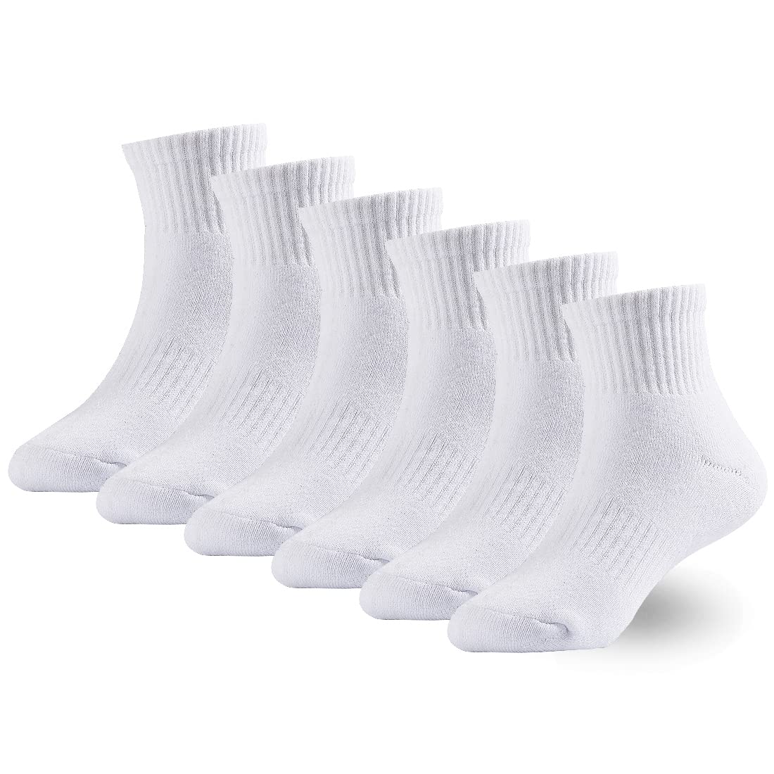 Marchare Boys & Girls Athletic Running Socks - 6 Pack Cushioned Crew Socks for Kids (Black/White/Grey) | Thick Cotton Comfort for Sports, School & Daily Wear