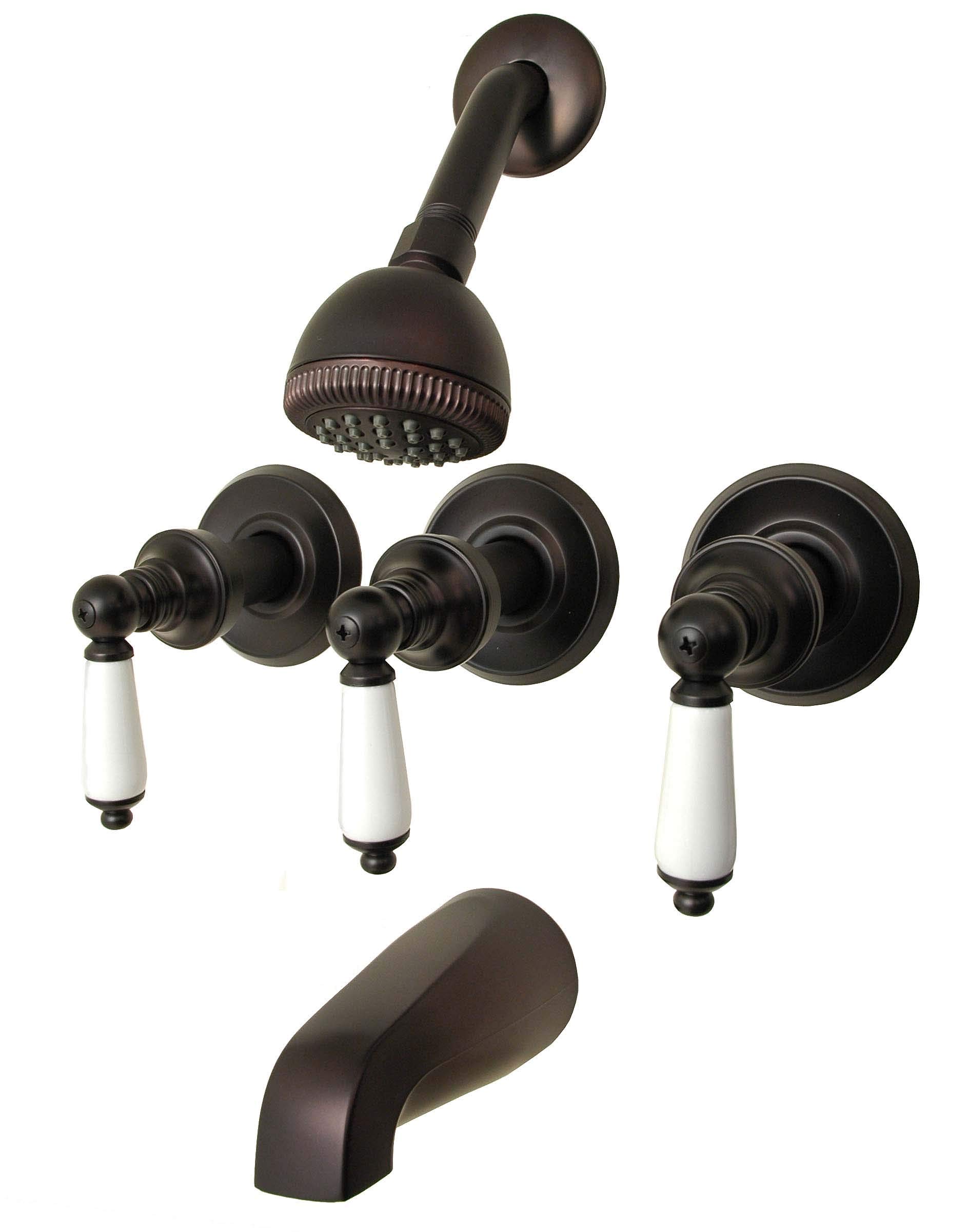 Delta & Peerless 3-Handle Washerless Cartridge Shower Valve Trim Kit - Oil Rubbed Bronze Finish with Porcelain Lever Handles & 2.5