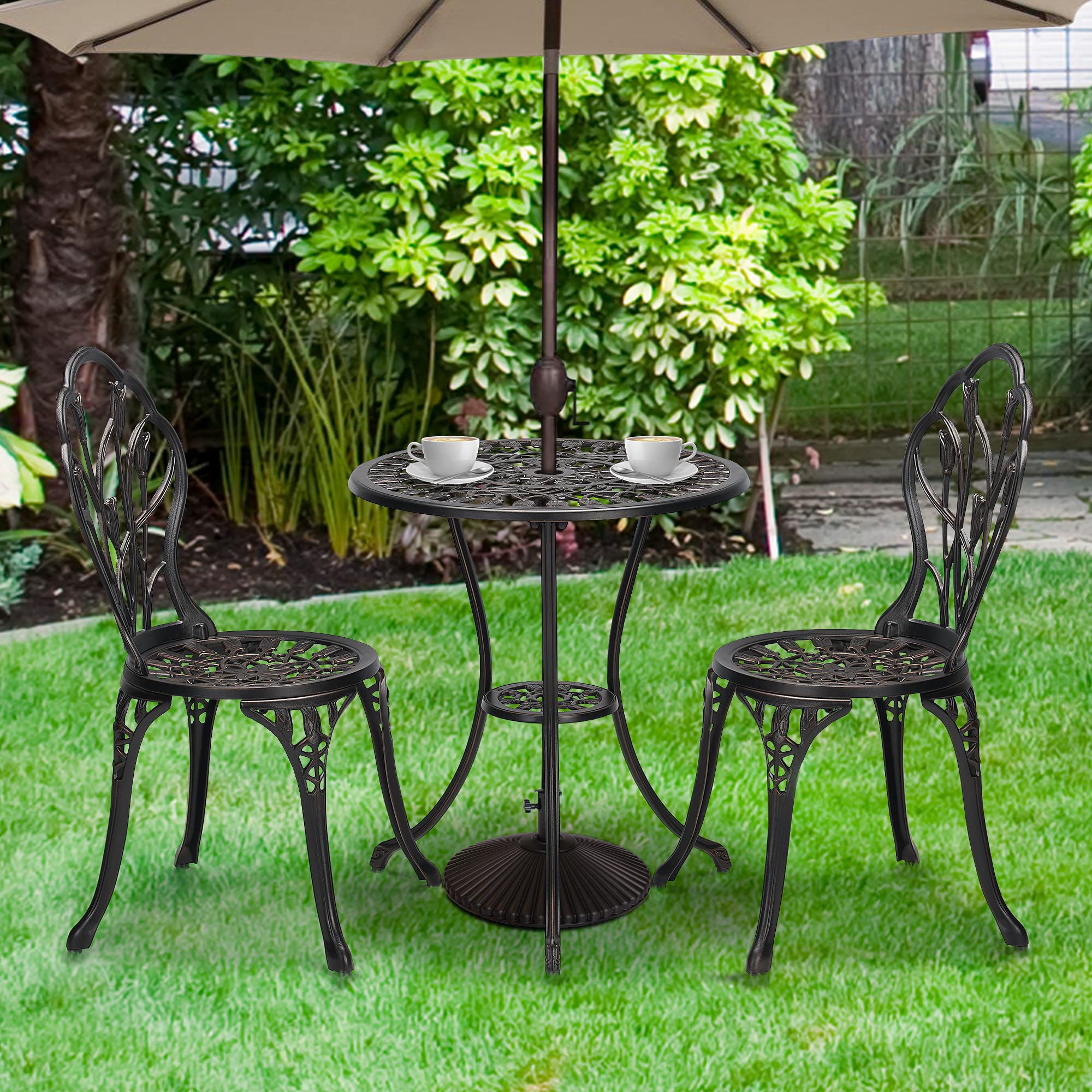 Laurel Canyon Antique Copper Finish Outdoor Patio Set - Rust-Resistant Small Round Table with 2 Chairs for Porch, Lawn, Garden, Poolside & Backyard | Perfect for Outdoor Dining, Relaxation & Entertaining