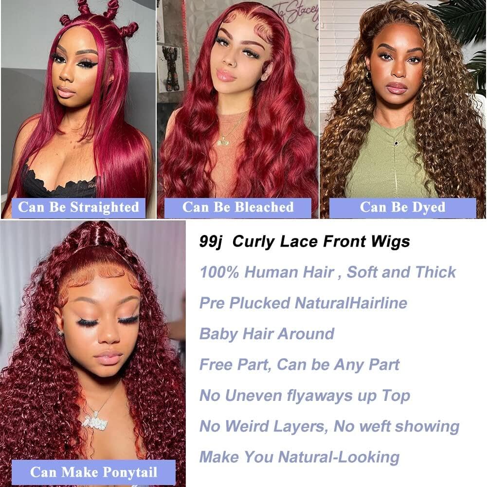 Larhali 99J HD Lace Front Wigs Human Hair Pre Plucked 180% Density Burgundy 13x6 Deep Wave Frontal Wigs - 30 Inch Natural Hairline Human Hair Wigs for Black Women | Perfect for Daily Wear, Cosplay, Weddings & Special Occasions