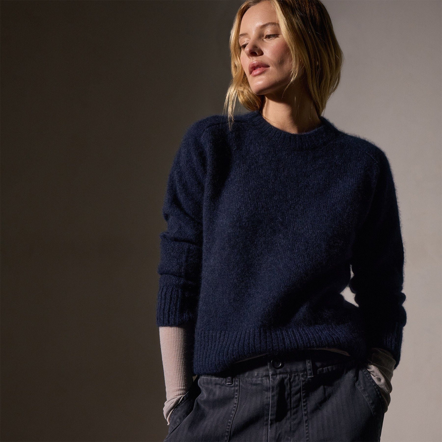 Luxury Cashmere Sweater for Women - Soft Crew Neck Saddle Shoulder Pullover in Deep Navy - Perfect for Office, Travel & Casual Outfits