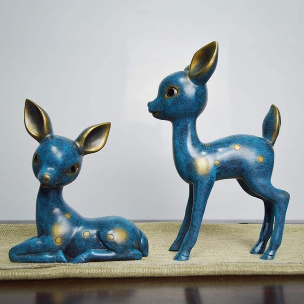 Blue Reindeer Lovers Statue Set - 2PCS Resin Animal Sculpture for Tabletop, Home Decor, Wedding Gift & Art Collection | Perfect for Christmas Decor, Couples Gifts, and Desktop Display