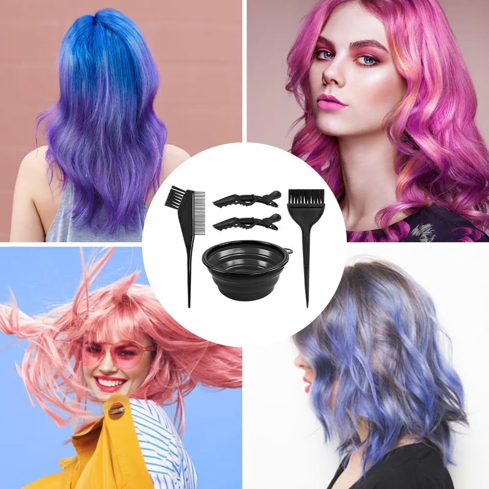 EMVANV 5-Piece Professional Hair Dyeing Kit - Hair Coloring & Bleaching Set with Folding Bowl, Dye Brush, Comb & Hair Clips (Black) | Perfect for Salon, Home Hair Coloring & DIY Hair Treatments
