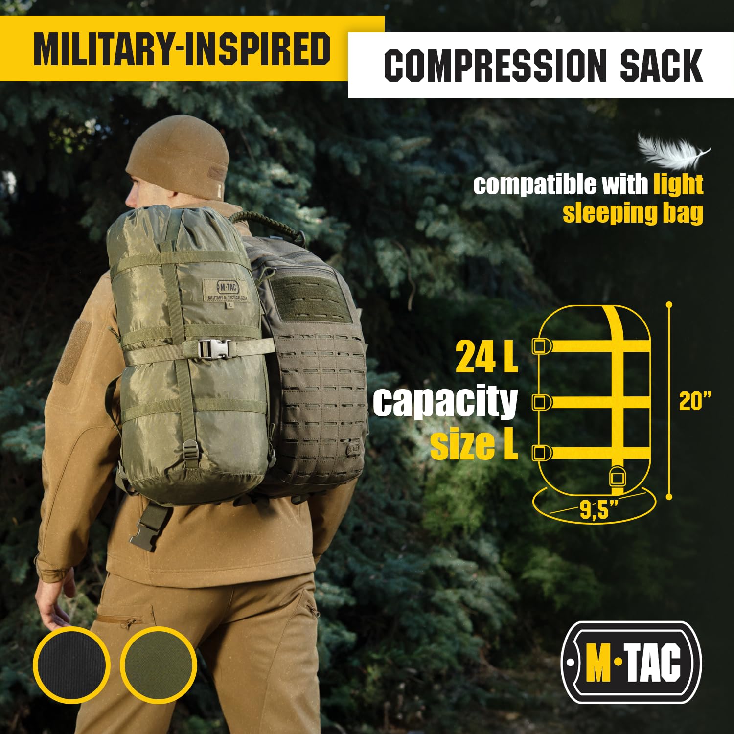 M-Tac Military Waterproof Compression Sack for Sleeping Bags - Lightweight Nylon Travel Camping Gear - Perfect for Hiking, Backpacking & Outdoor Adventures