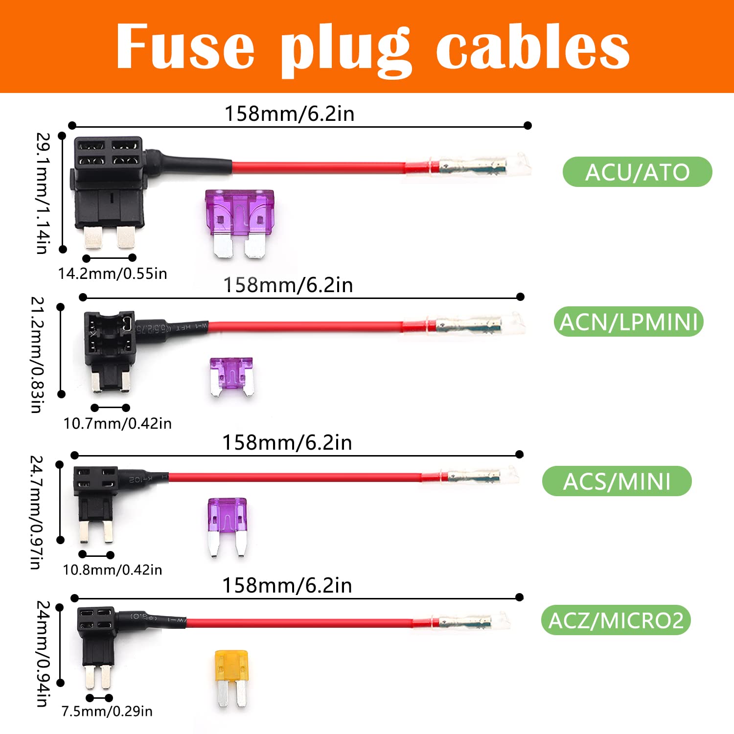 Dash Cam Hardwire Kit 12V-24V to 5V with Fuse Tap - for Car Camera Power Installation