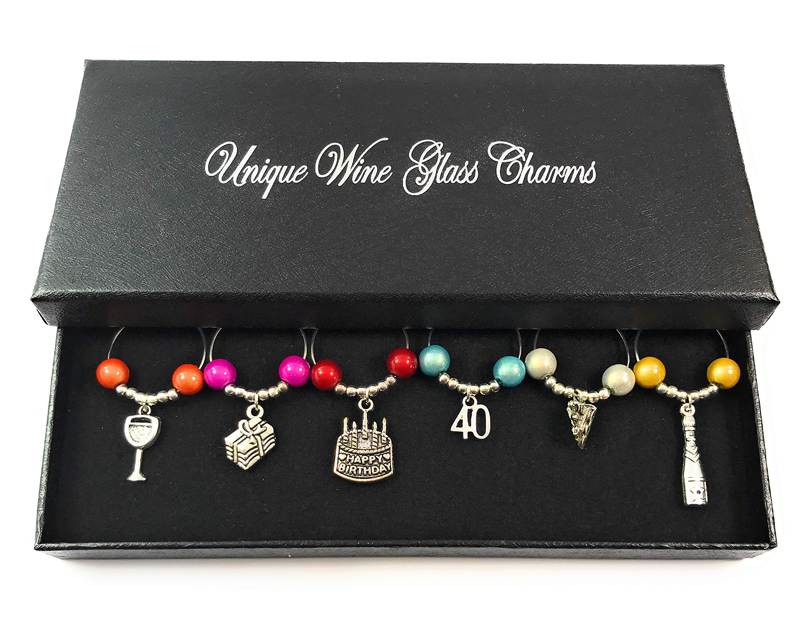 Libby's Market Place 40th Birthday Wine Glass Charms Set - Elegant Party Favors in Gift Box - Perfect for Birthday Celebrations, Bridal Showers & Special Occasions