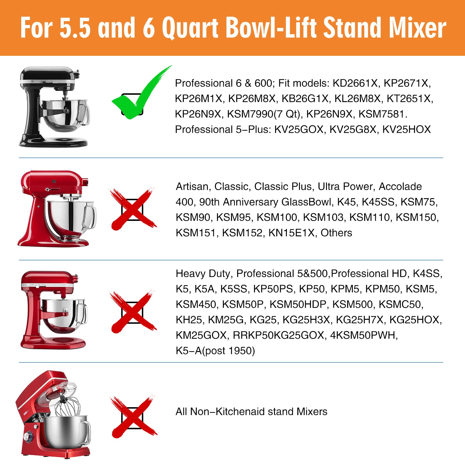 Flex Edge Beater for KitchenAid 6 QT Bowl-Lift Stand Mixer with 2 Accessories - Flat Beater Paddle with Flexible Silicone Edges & Bowl Scraper - Perfect for Baking Cakes, Cookies & Dough - Compatible with KitchenAid Mixers