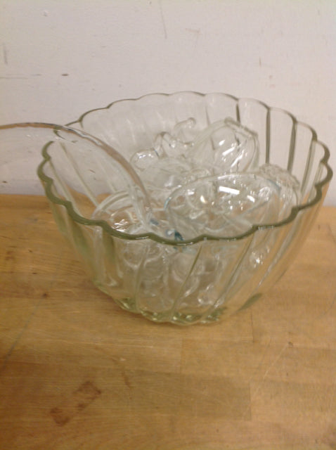 Vintage Hazel Atlas Glass Punch Bowl Set - 11 Cup Capacity with Ladle for Parties, Weddings & Holiday Gatherings