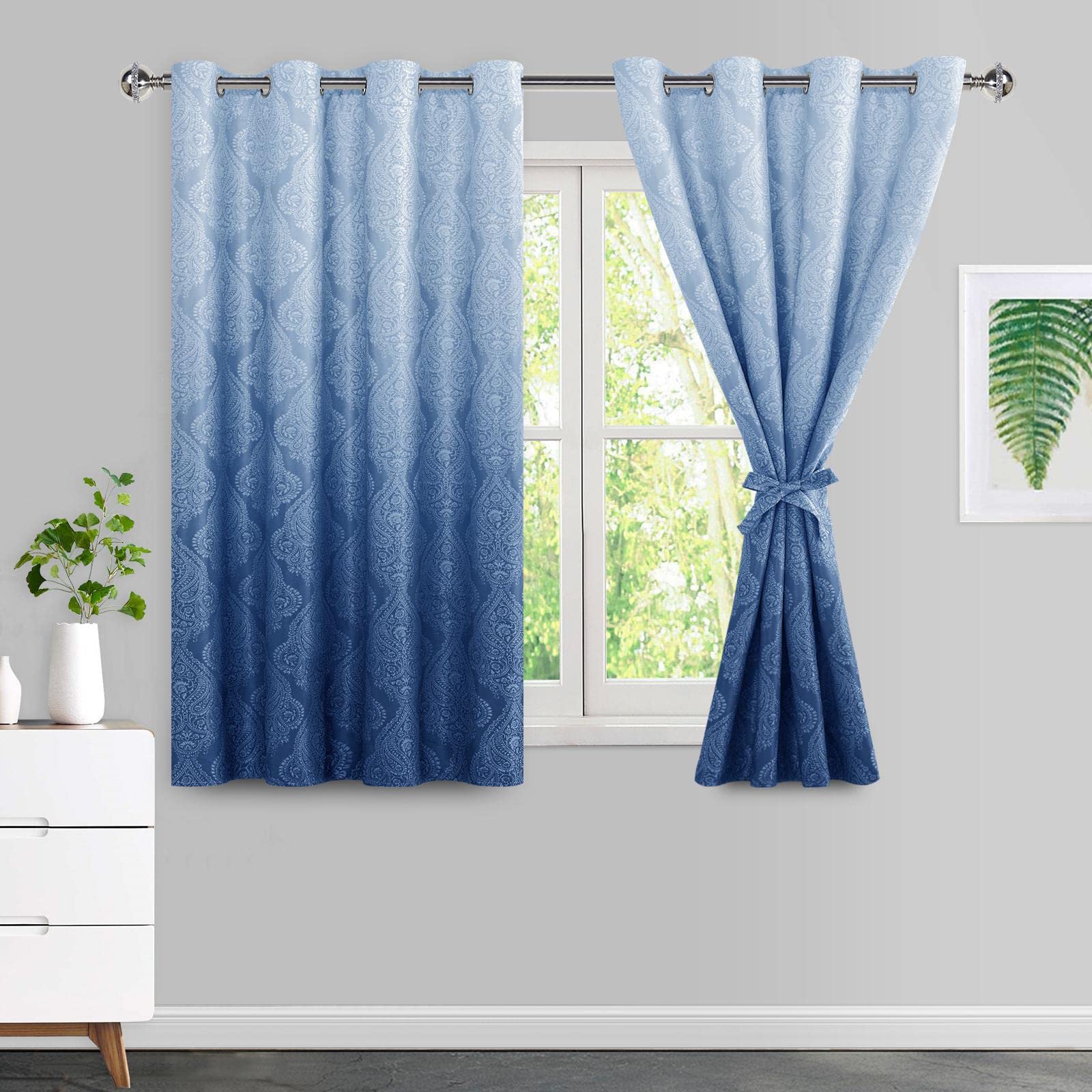 JIUZHEN Blackout Curtains Set of 2 - Thermal Insulated Damask Pattern Grommet Drapes for Bedroom & Living Room, 52x54 Inches, Navy Blue - Perfect for Light Control, Privacy & Energy Efficiency