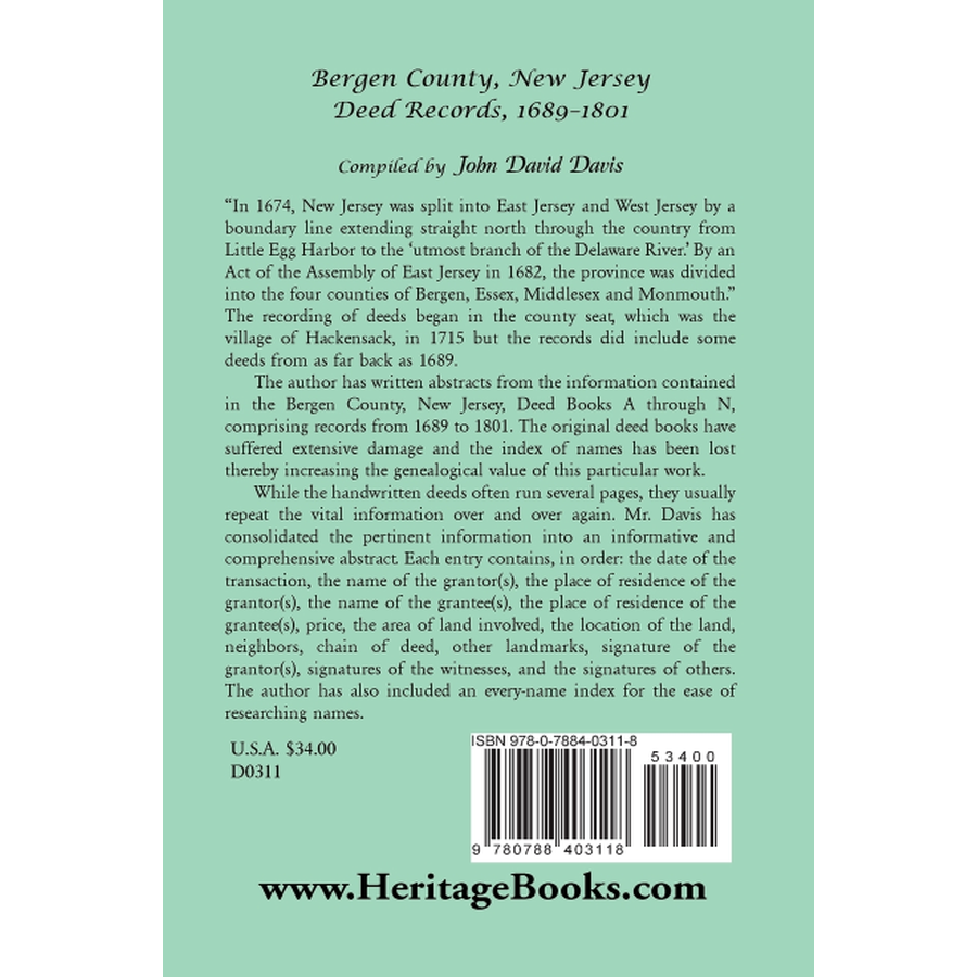 Bergen County New Jersey Deed Records 1689-1801 | Historical Property Documents for Genealogy & Legal Research