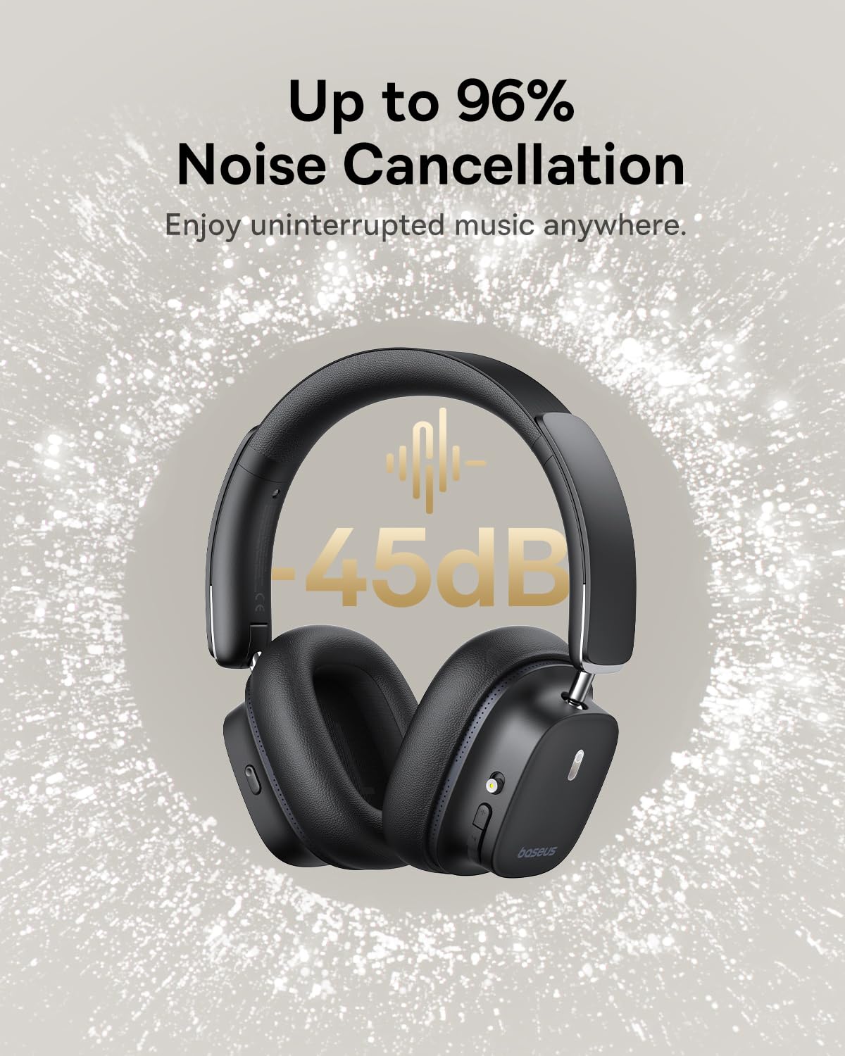 Baseus Bowie 30 Max Active Noise Cancelling Wireless Headphones – Over Ear Bluetooth 5.4 with Head Tracking Spatial Audio, LDAC Hi-Res Sound, 65H Battery Life – Perfect for Travel, Work & Gaming – Comfort Fit & App Control for Clear Calls