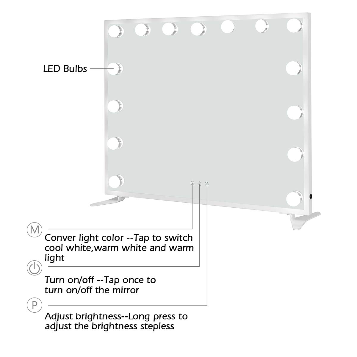 HOMPEN Hollywood Vanity Mirror with LED Lights & Dimmer - Touch Control for Makeup & Dressing