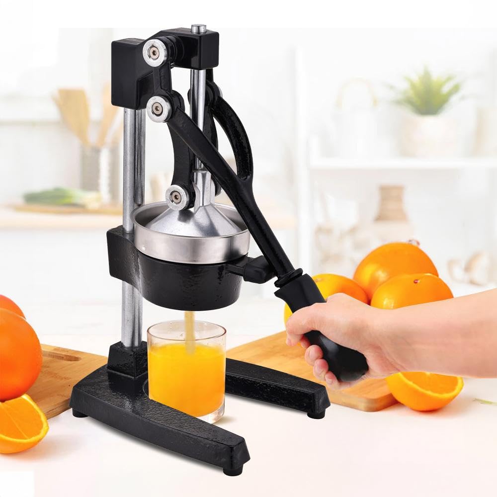 Premium Stainless Steel Manual Citrus Juicer - Durable Cast Iron Orange, Lemon, Grapefruit Squeezer with Large Press Bowl & Non-Slip Grip - Easy to Clean Professional Juice Press for Home Bars, Restaurants & Healthy Lifestyles